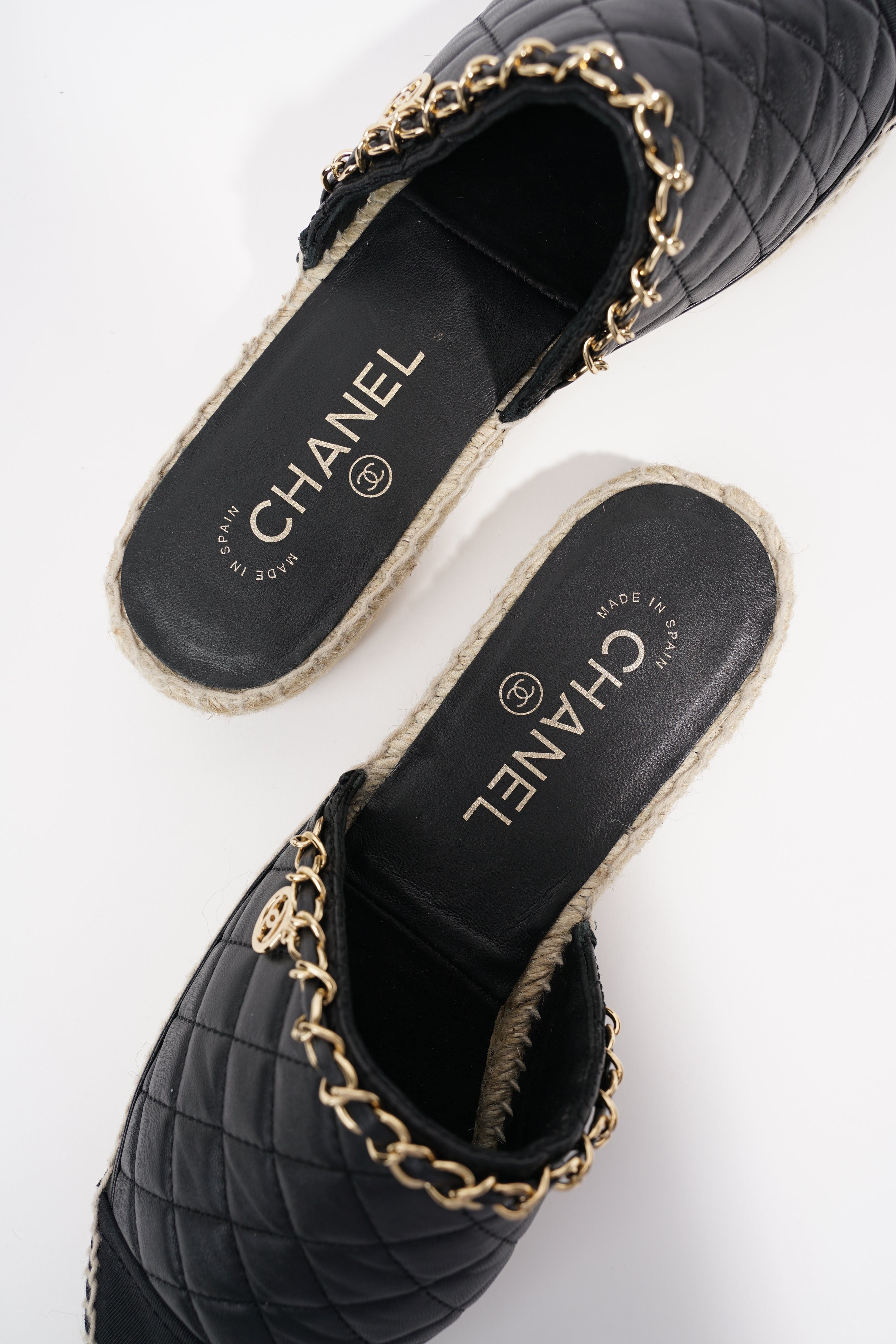Chanel Womens Espadrille Sandal Black / Gold EU 38 / UK 5