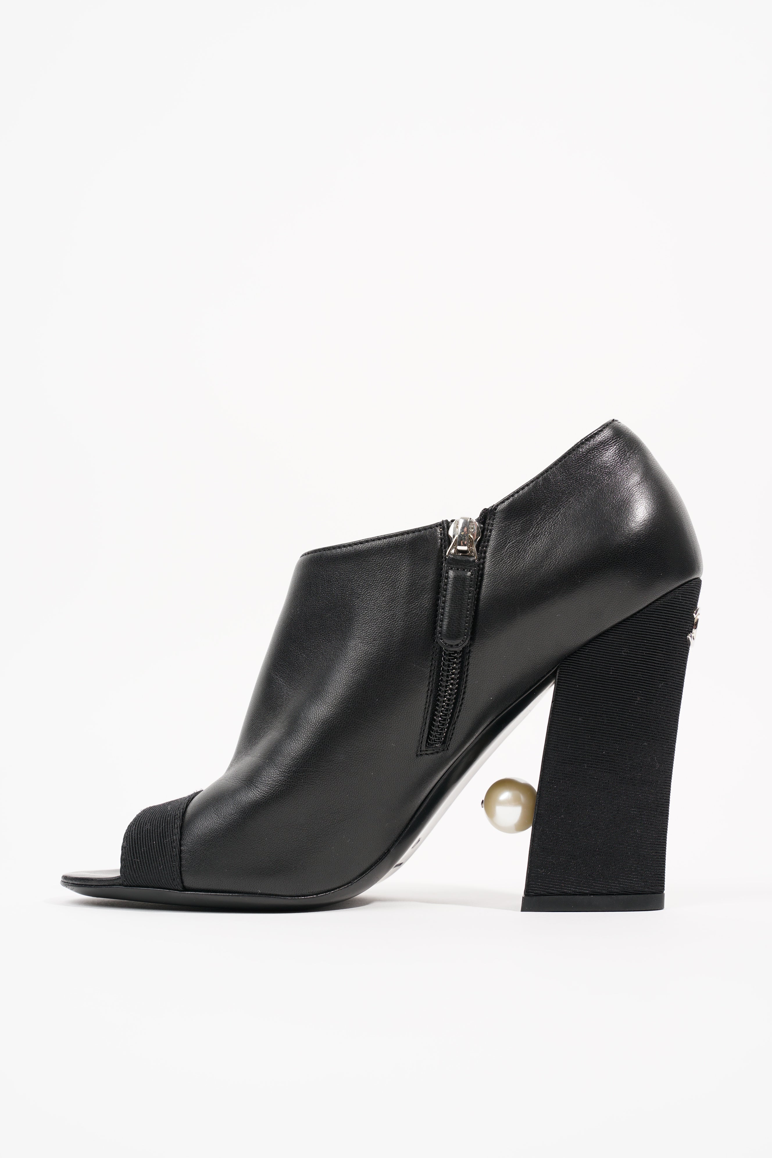 Chanel Womens Peep Toe Lambskin Boot Black EU 40 / UK 7