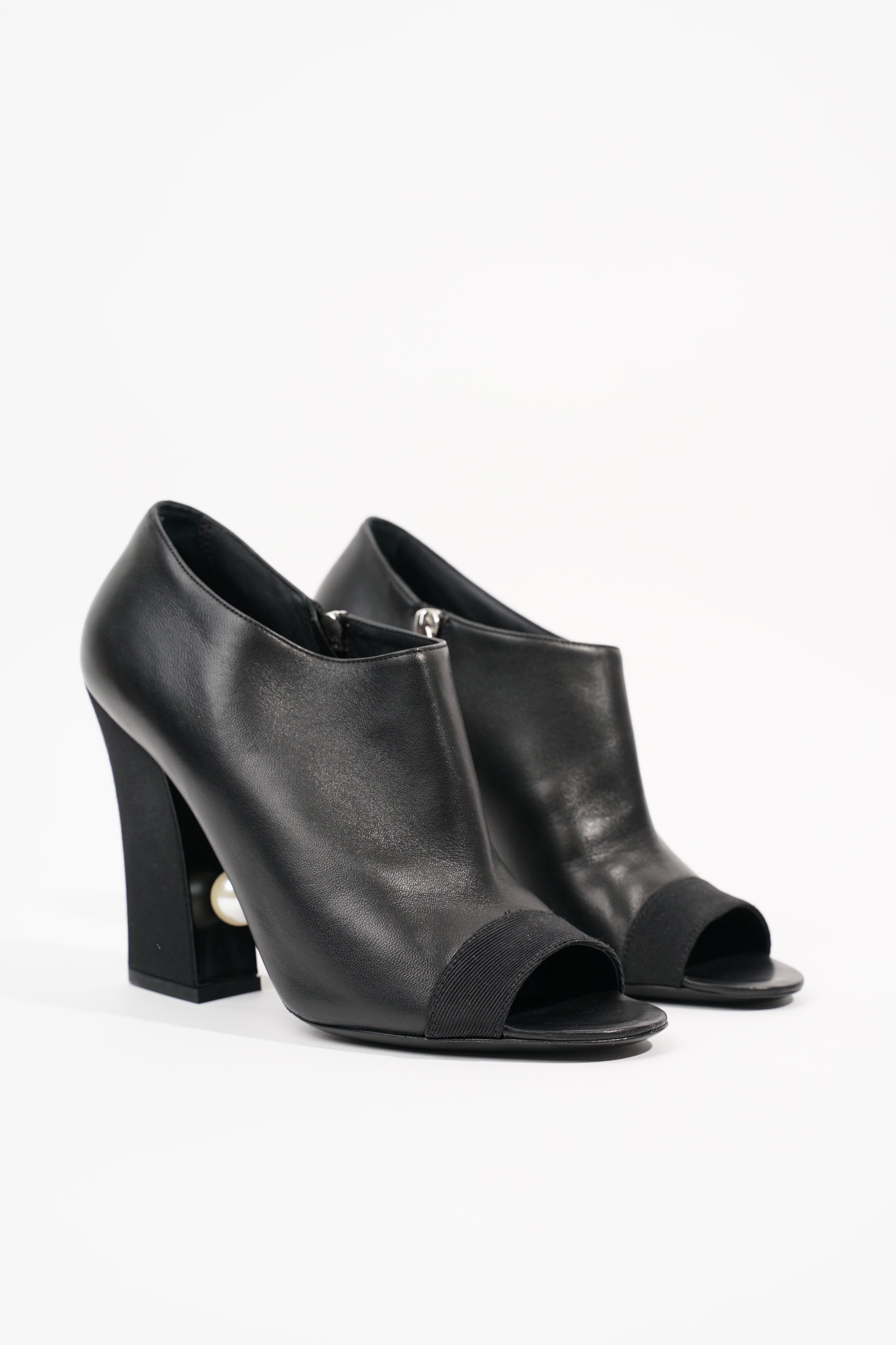 Chanel Womens Peep Toe Lambskin Boot Black EU 40 / UK 7