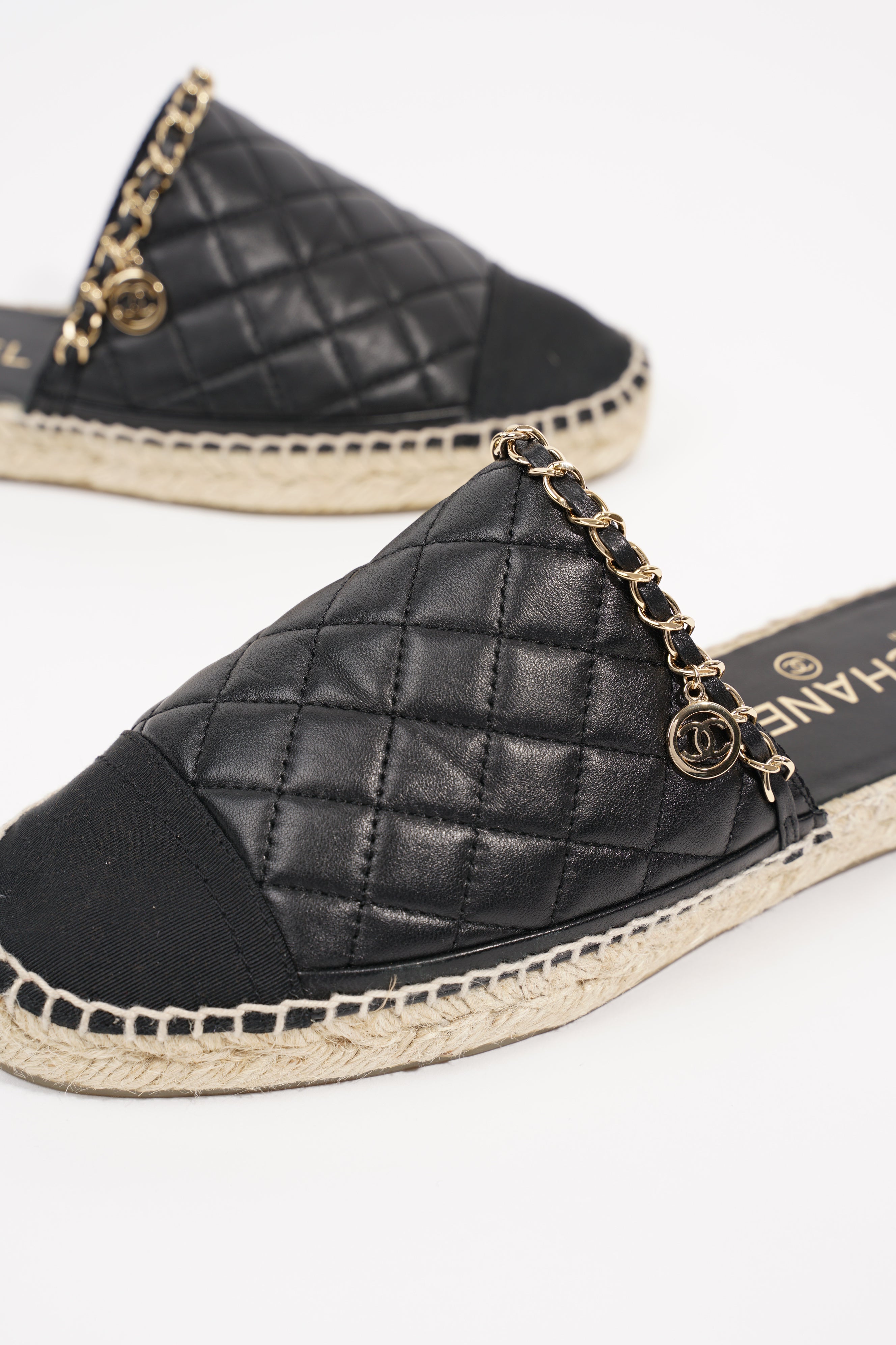 Chanel Womens Espadrille Sandal Black / Gold EU 38 / UK 5