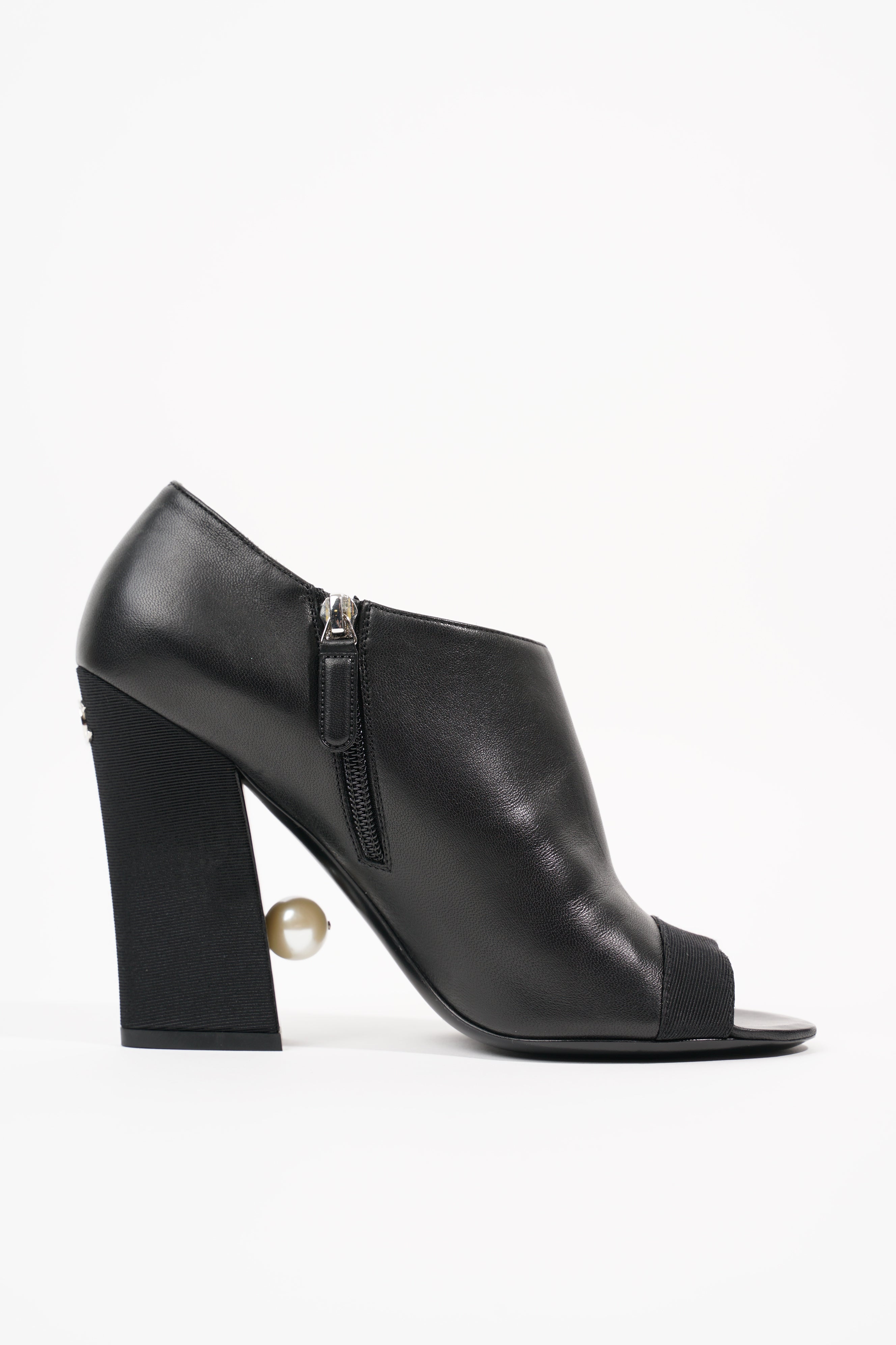 Chanel Womens Peep Toe Lambskin Boot Black EU 40 / UK 7