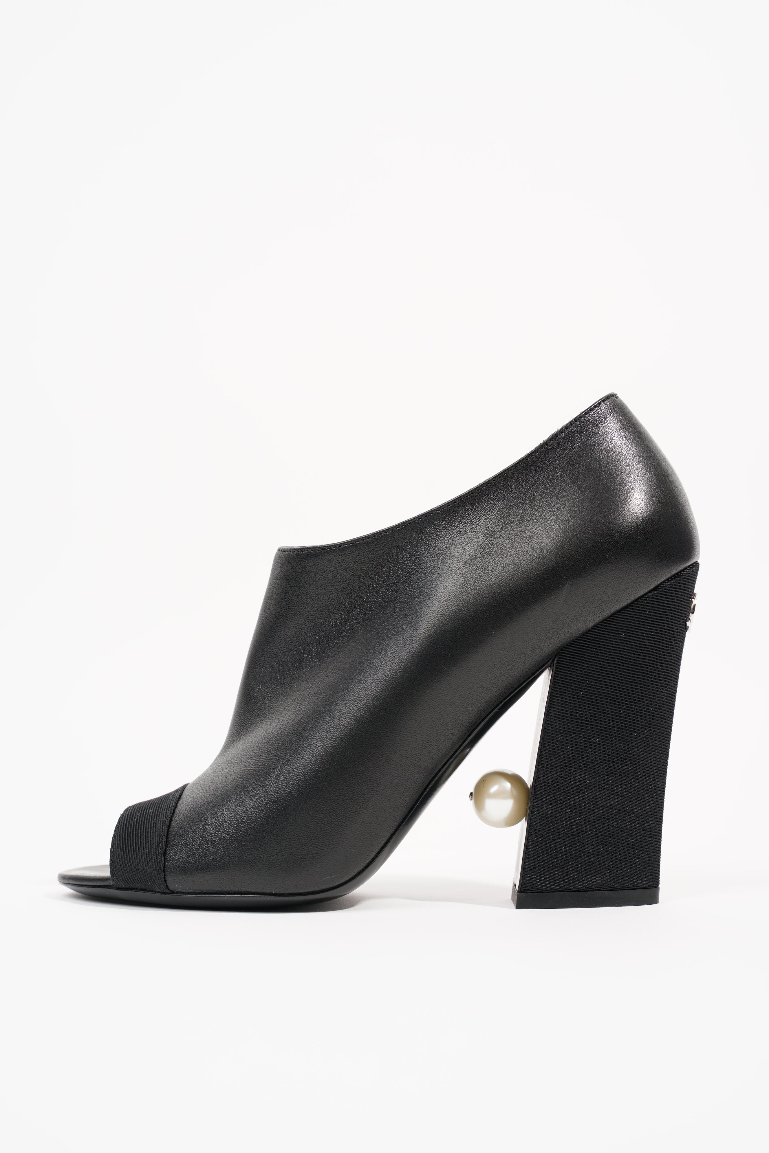 Chanel Womens Peep Toe Lambskin Boot Black EU 40 / UK 7