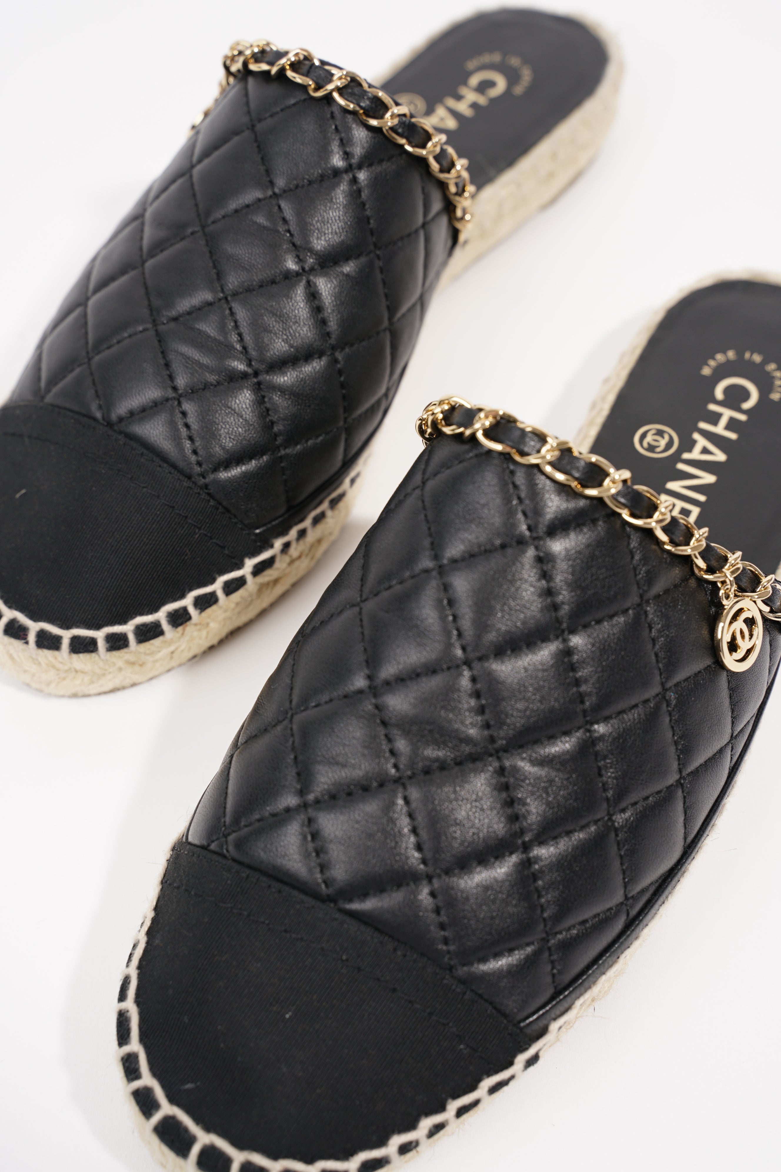 Chanel Womens Espadrille Sandal Black / Gold EU 38 / UK 5