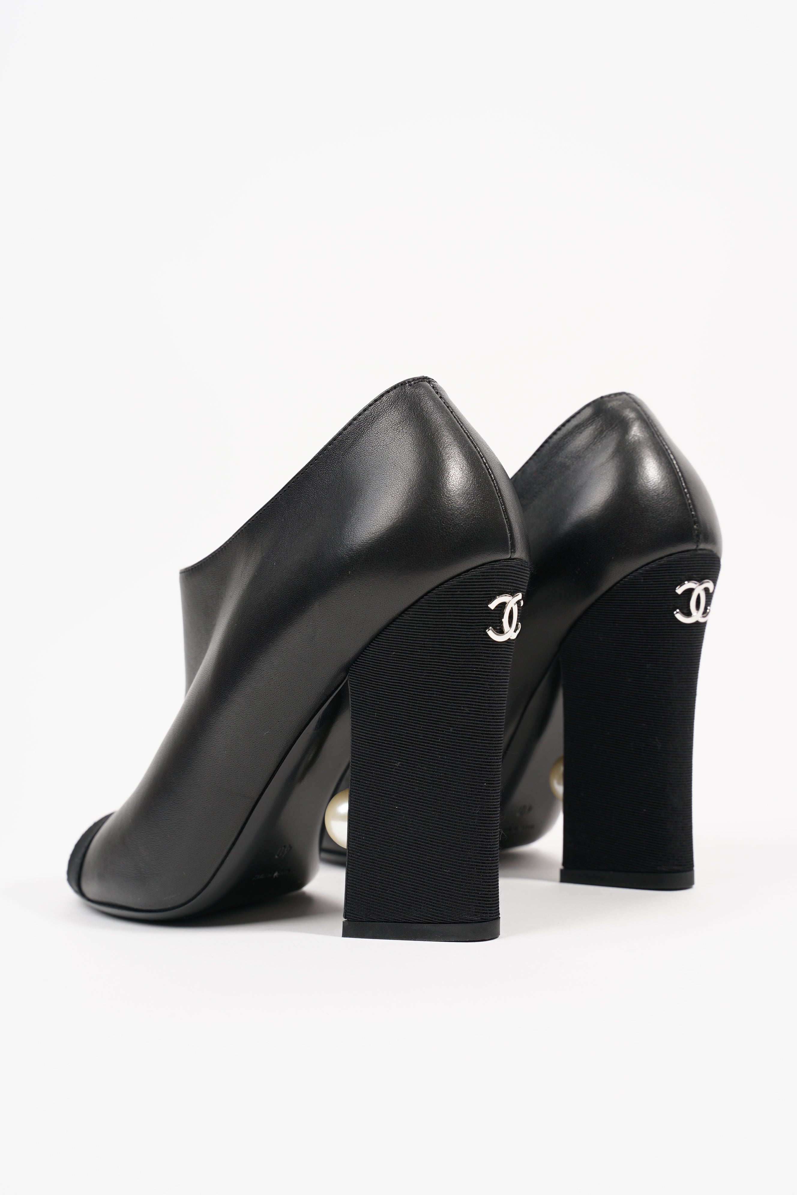 Chanel Womens Peep Toe Lambskin Boot Black EU 40 / UK 7