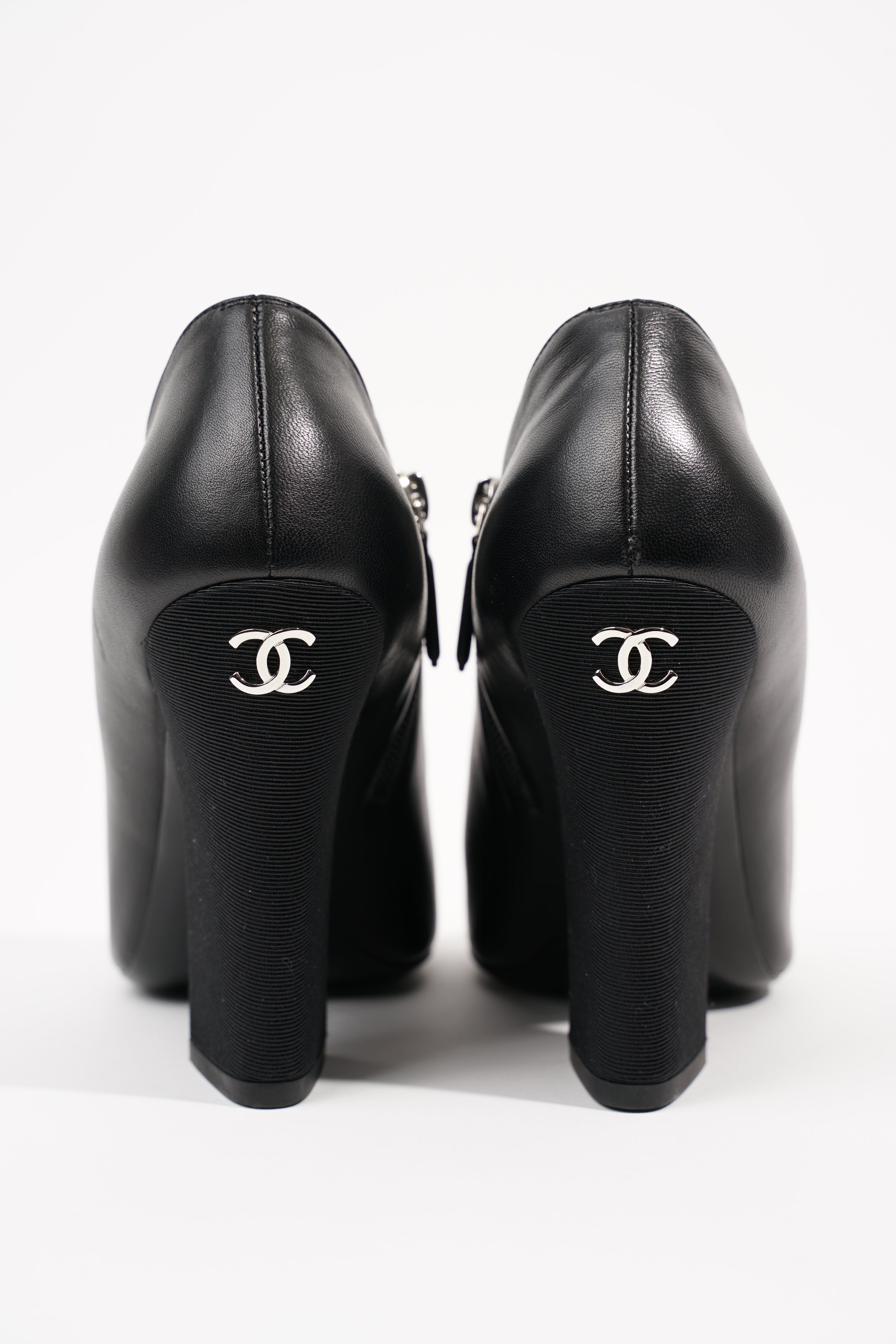 Chanel Womens Peep Toe Lambskin Boot Black EU 40 / UK 7