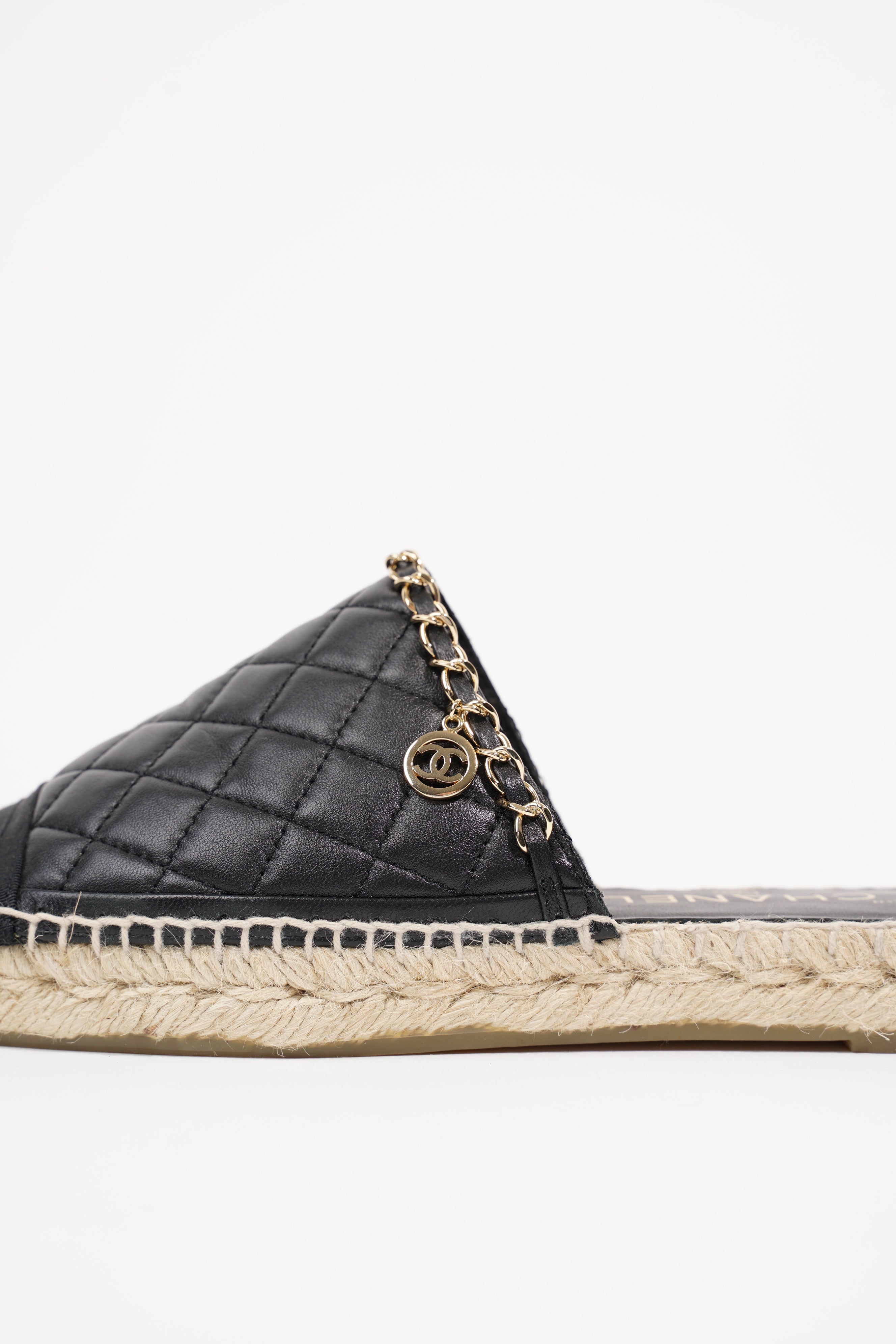 Chanel Womens Espadrille Sandal Black / Gold EU 38 / UK 5