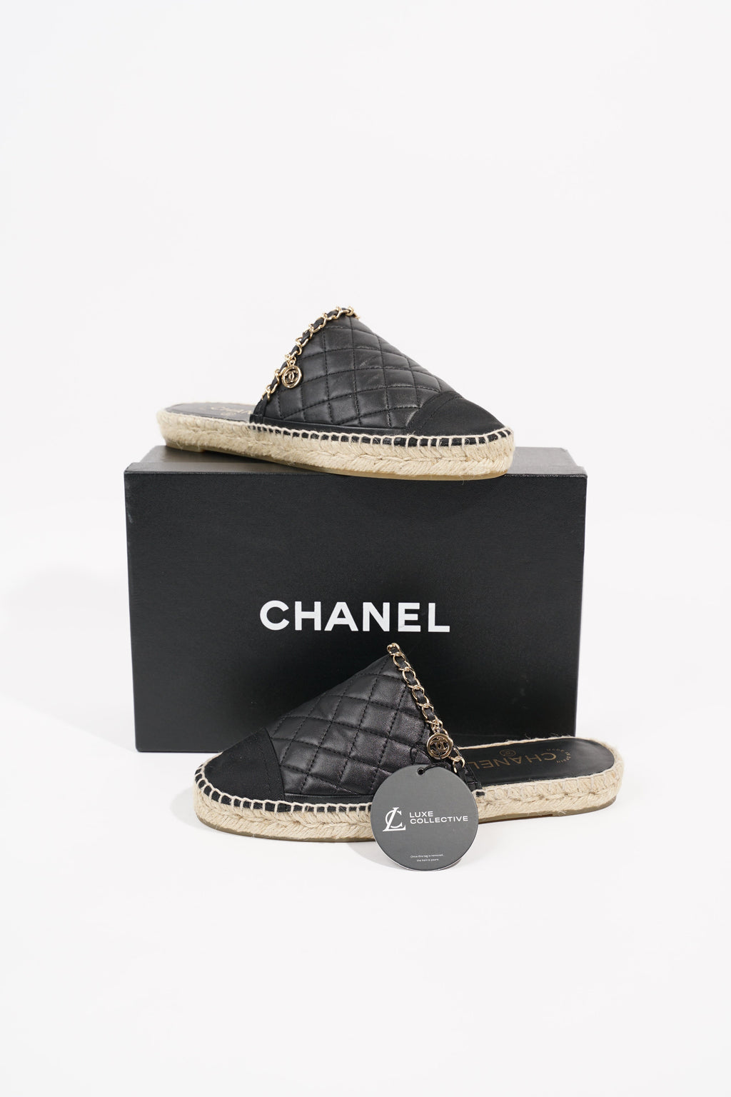 Chanel Womens Espadrille Sandal Black / Gold EU 38 / UK 5