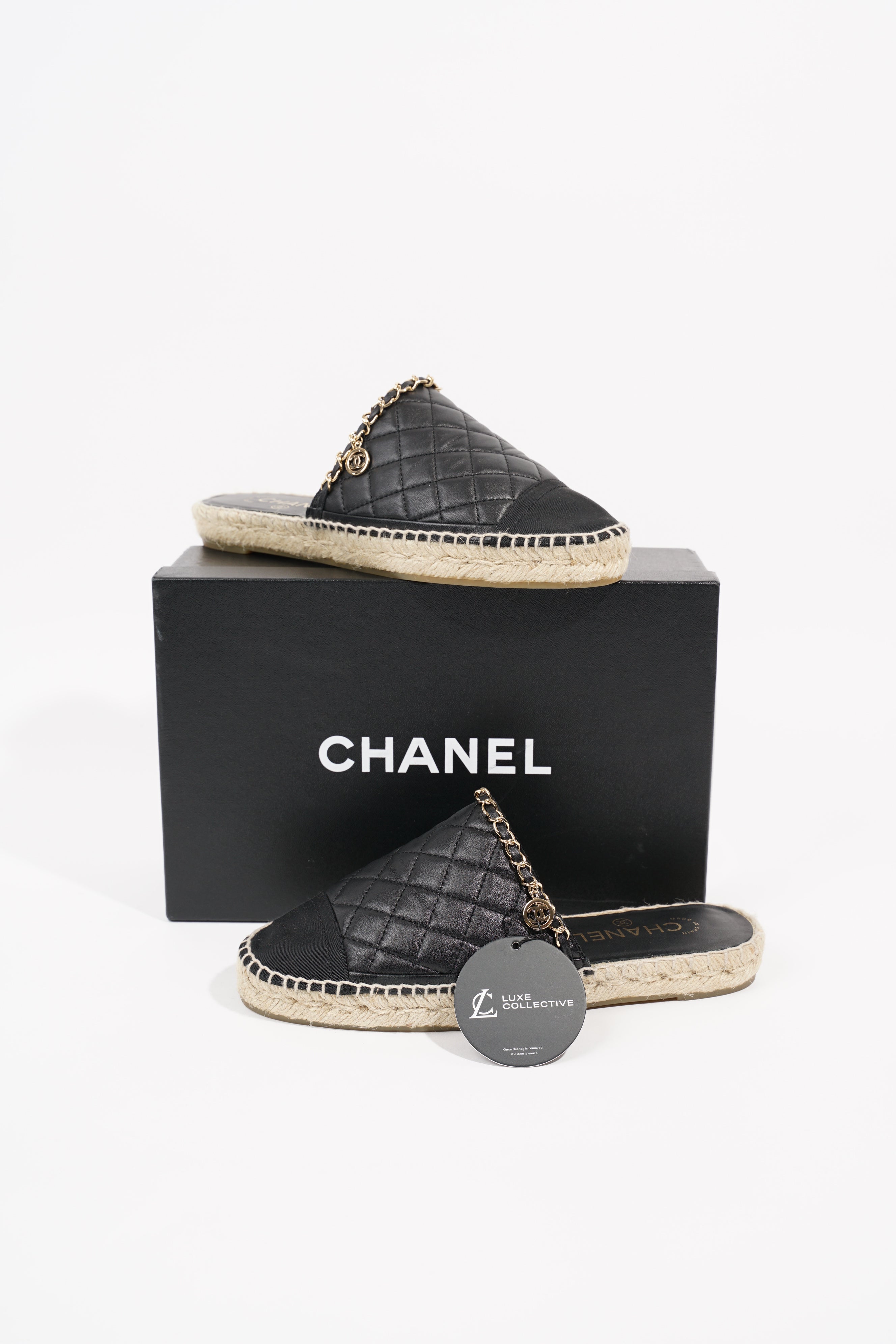 Chanel Womens Espadrille Sandal Black / Gold EU 38 / UK 5