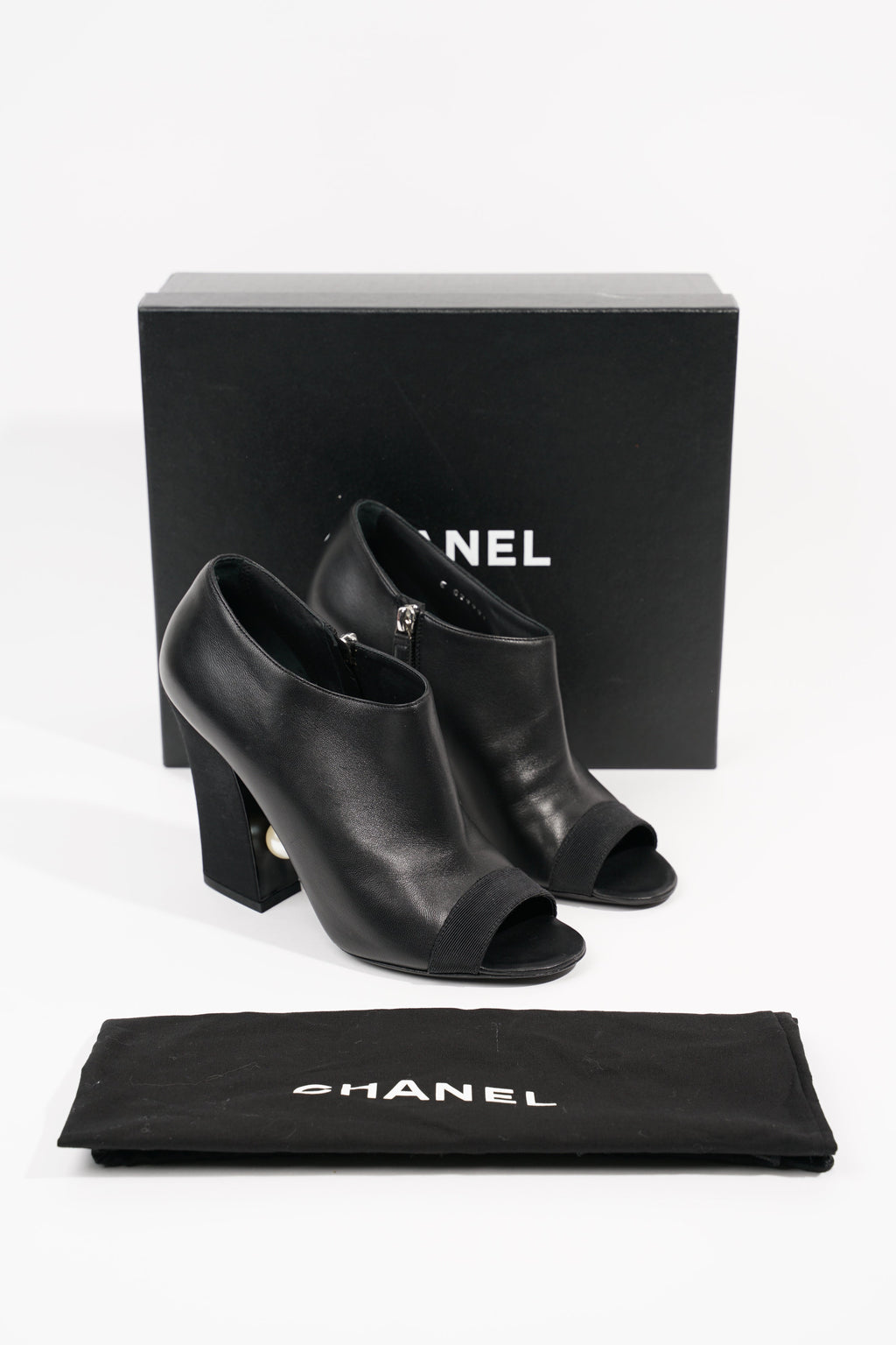 Chanel Womens Peep Toe Lambskin Boot Black EU 40 / UK 7