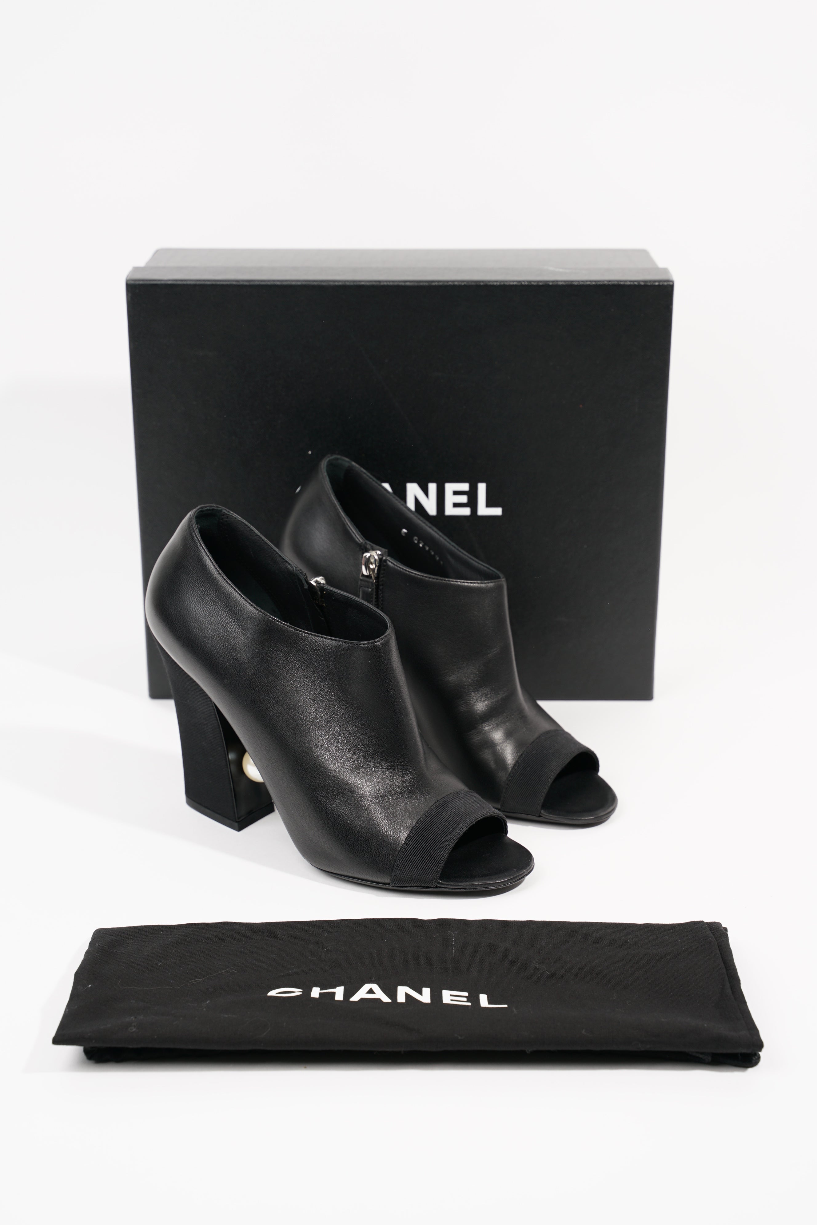 Chanel Womens Peep Toe Lambskin Boot Black EU 40 / UK 7