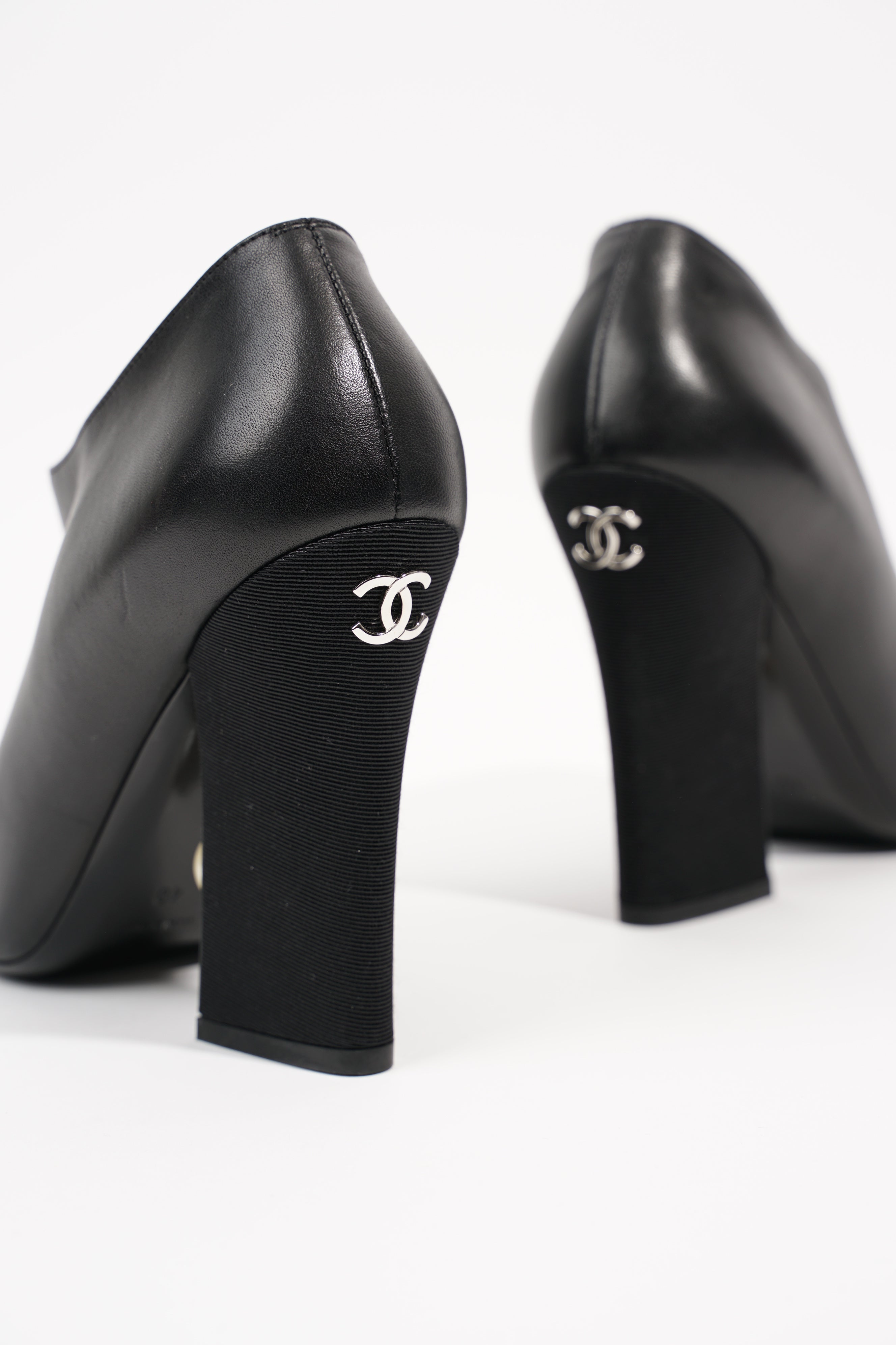 Chanel Womens Peep Toe Lambskin Boot Black EU 40 / UK 7