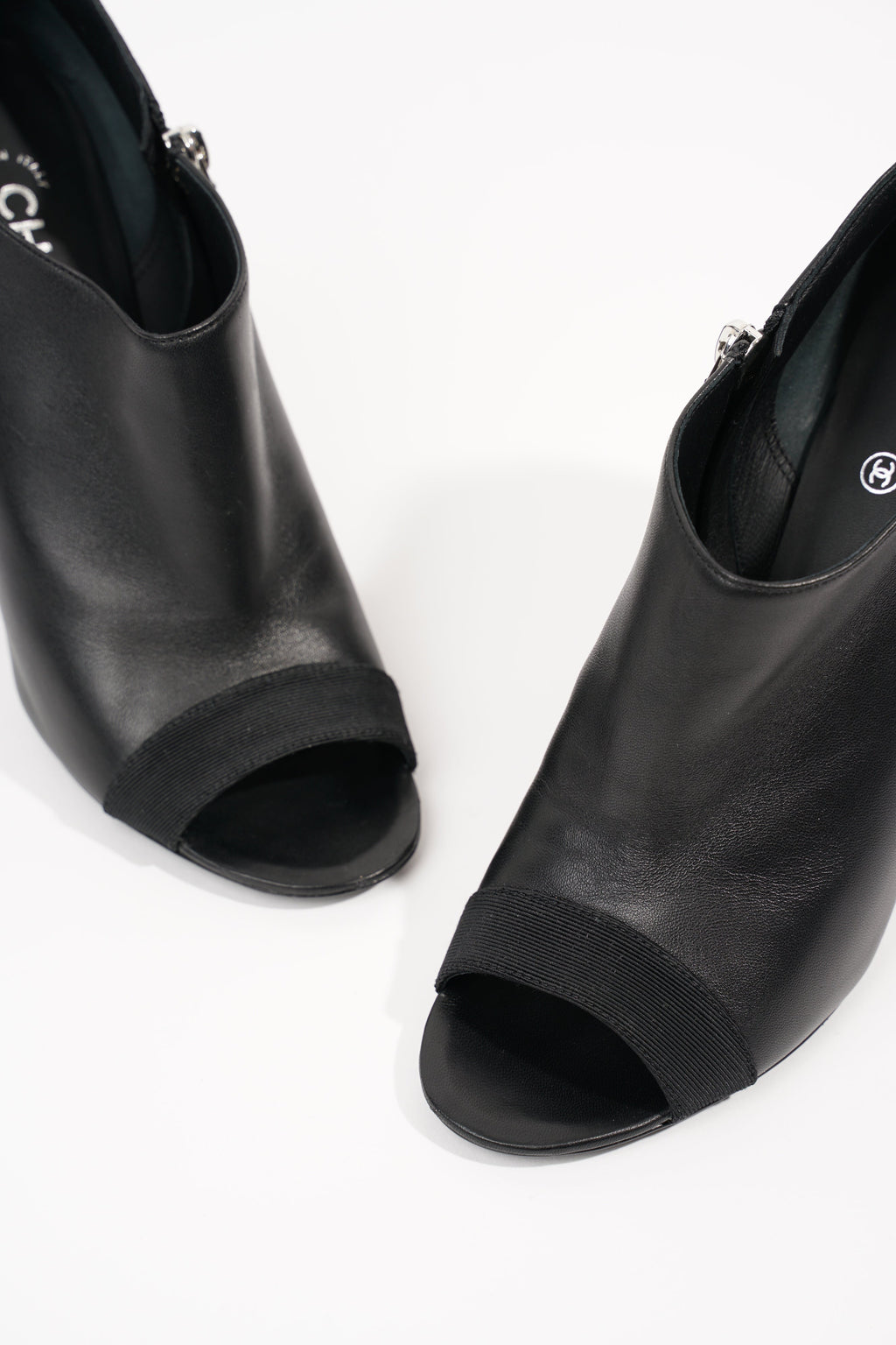 Chanel Womens Peep Toe Lambskin Boot Black EU 40 / UK 7