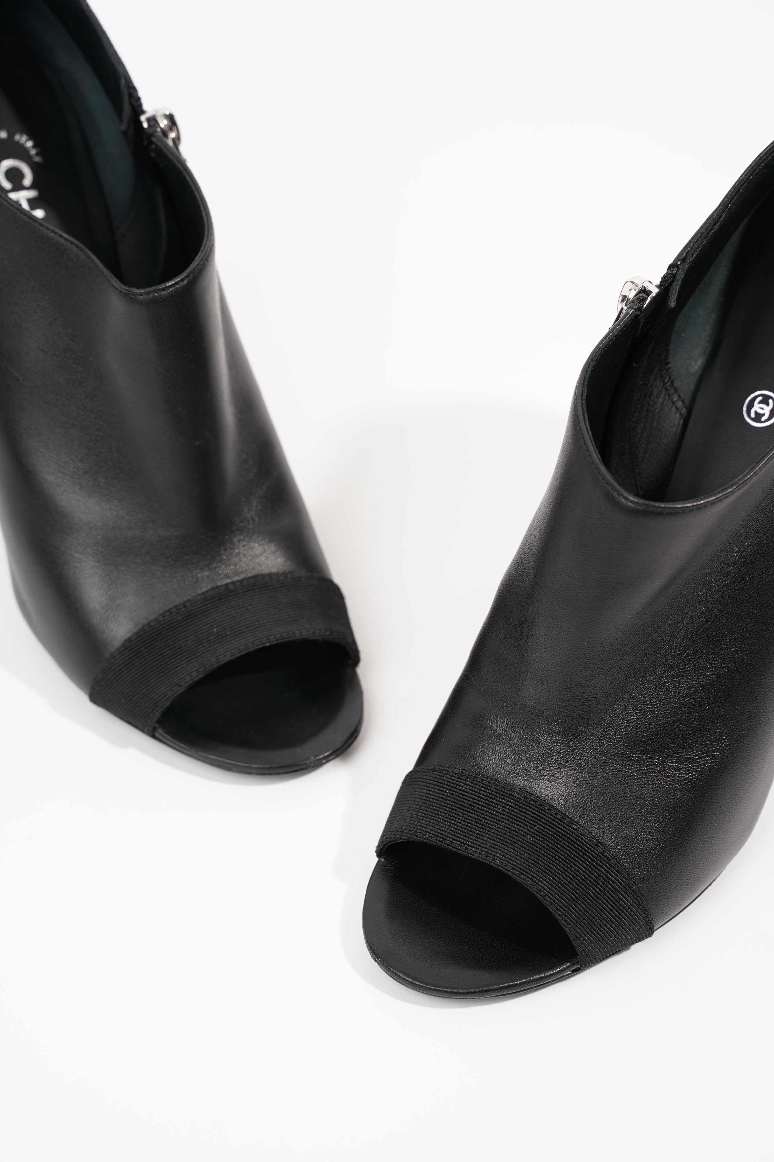 Chanel Womens Peep Toe Lambskin Boot Black EU 40 / UK 7