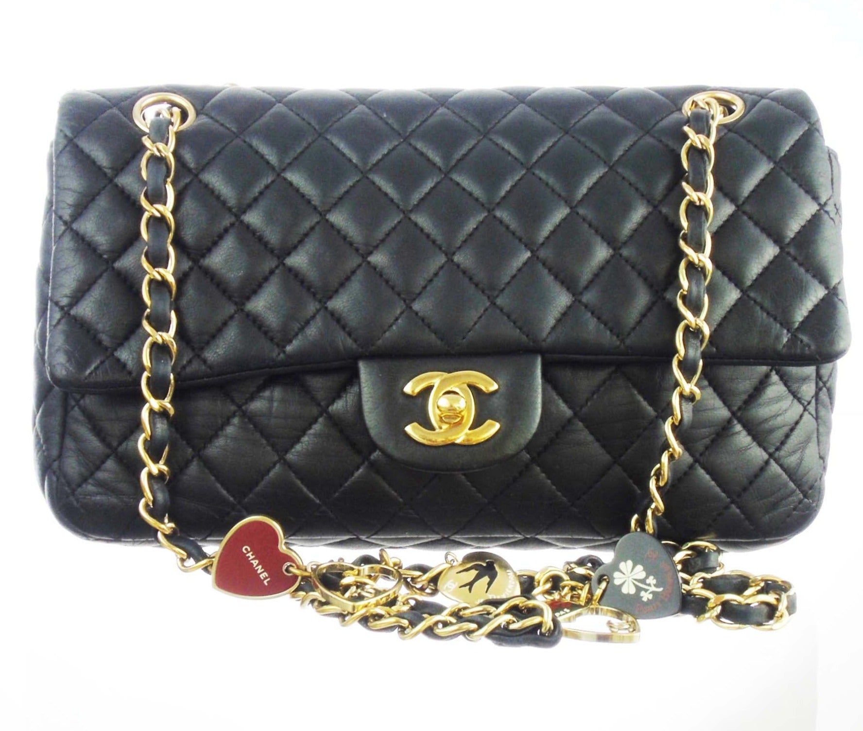 CHANEL classic black flap bag 'valentine charms'