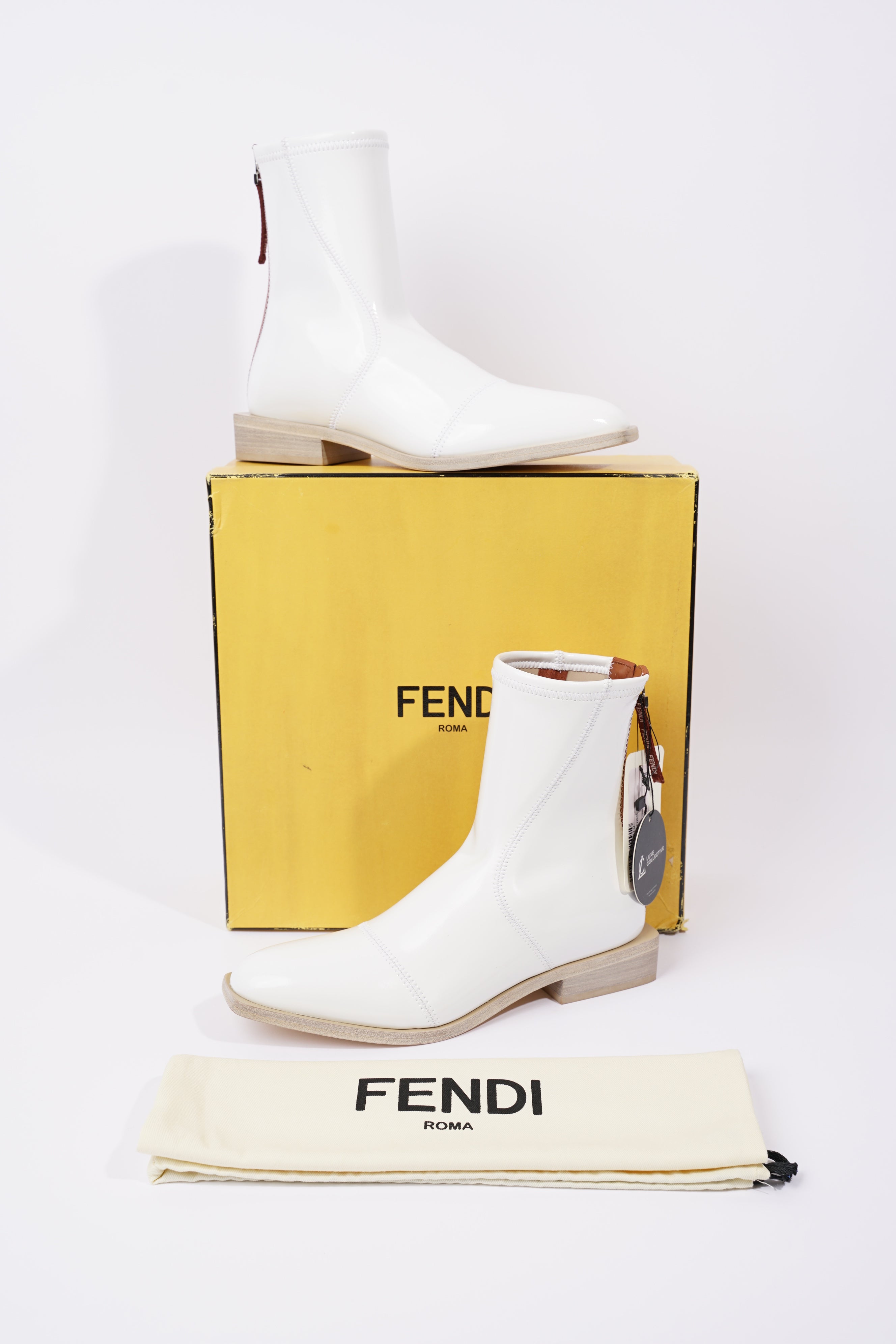 Fendi Womens Ankle Boot Patent White EU 38 / UK 5