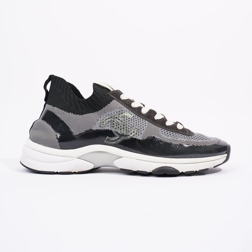 Chanel Womens CC Logo Knit Sneakers Black / Grey EU 40.5 / UK 7.5