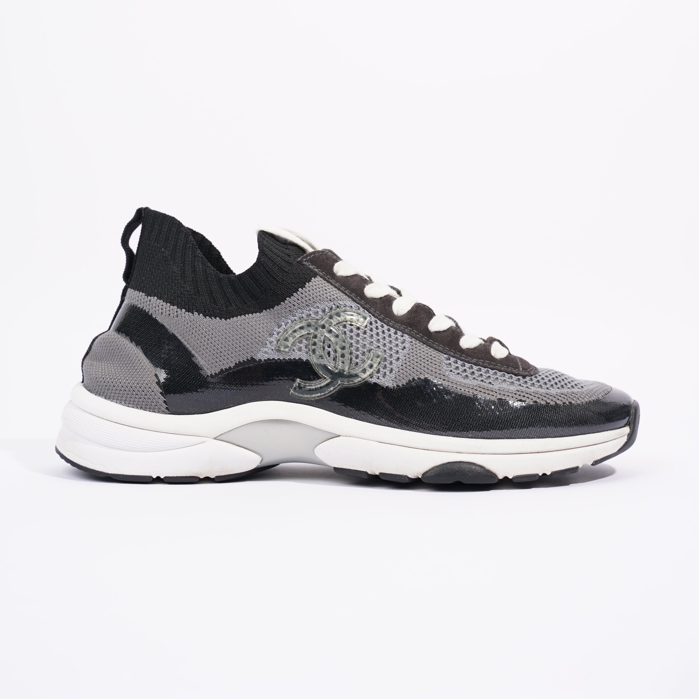Chanel Womens CC Logo Knit Sneakers Black / Grey EU 40.5 / UK 7.5