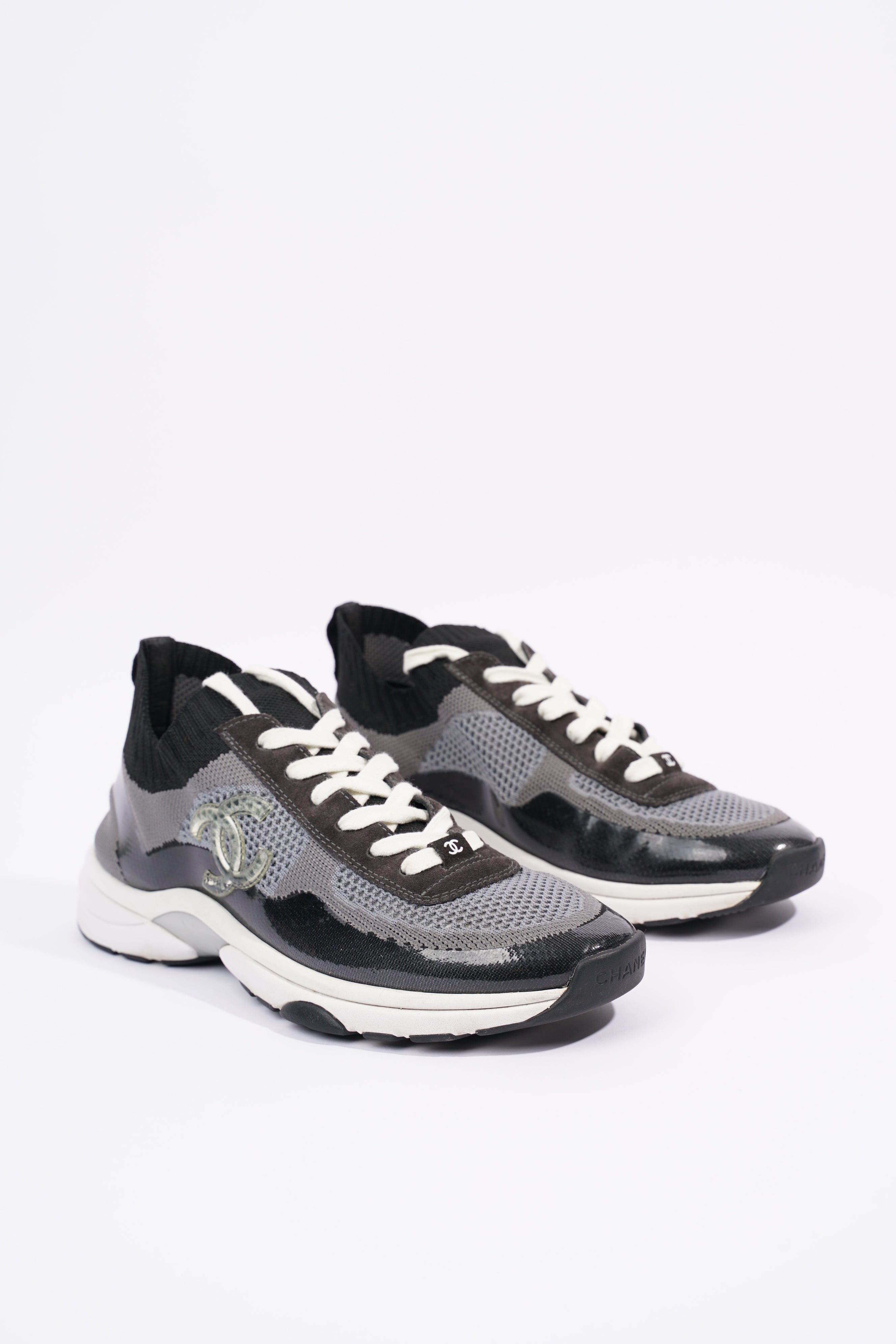 Chanel Womens CC Logo Knit Sneakers Black / Grey EU 40.5 / UK 7.5