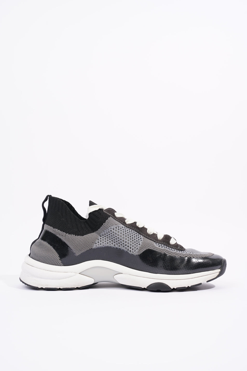 Chanel Womens CC Logo Knit Sneakers Black / Grey EU 40.5 / UK 7.5