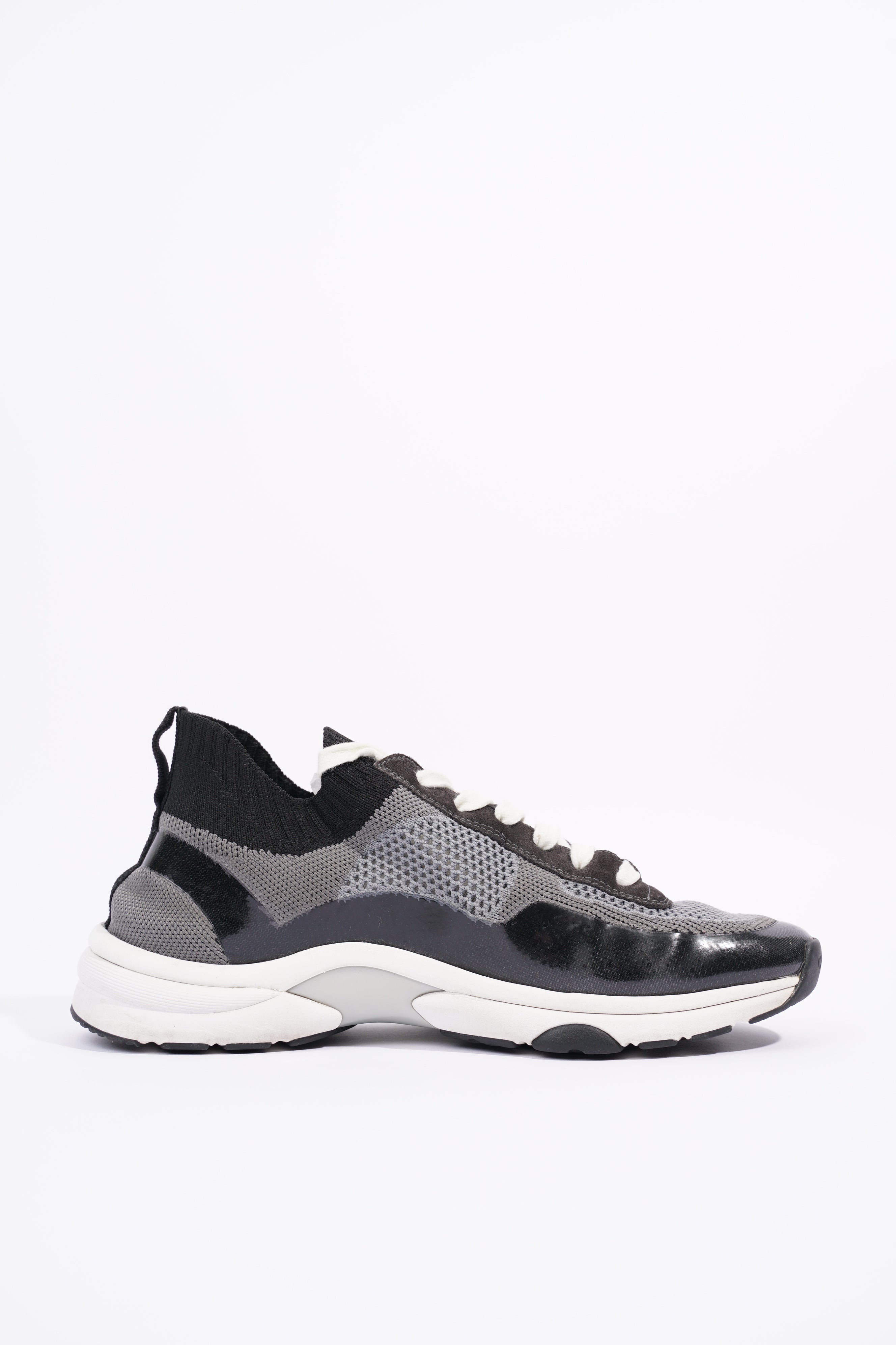 Chanel Womens CC Logo Knit Sneakers Black / Grey EU 40.5 / UK 7.5