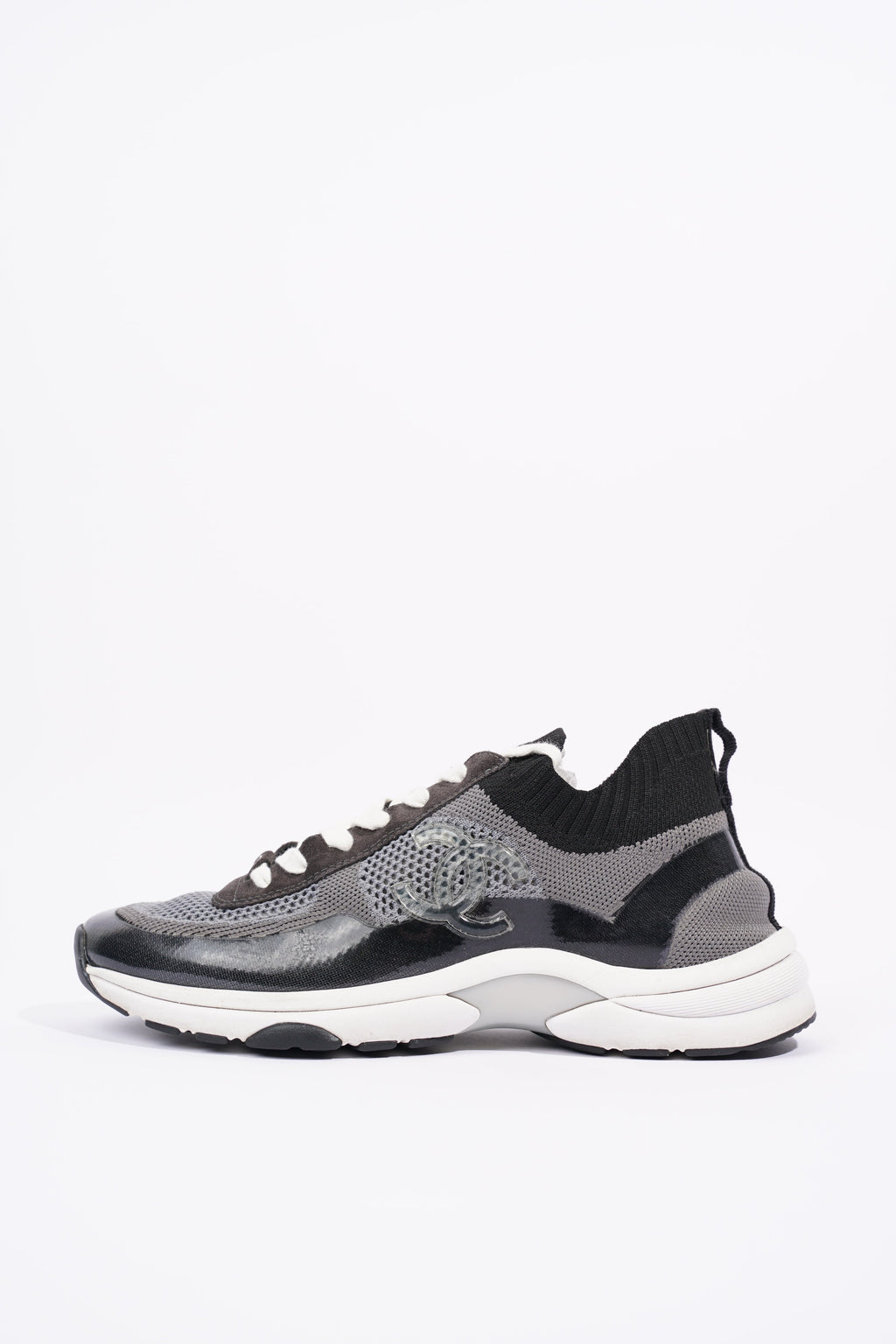 Chanel Womens CC Logo Knit Sneakers Black / Grey EU 40.5 / UK 7.5