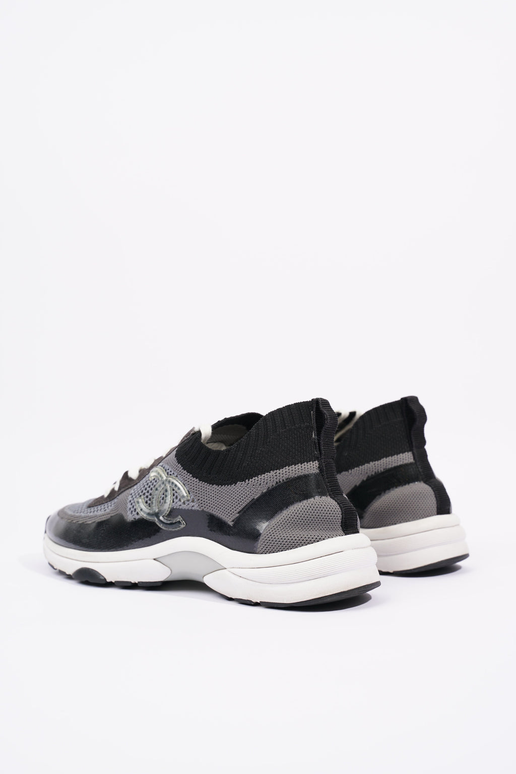 Chanel Womens CC Logo Knit Sneakers Black / Grey EU 40.5 / UK 7.5