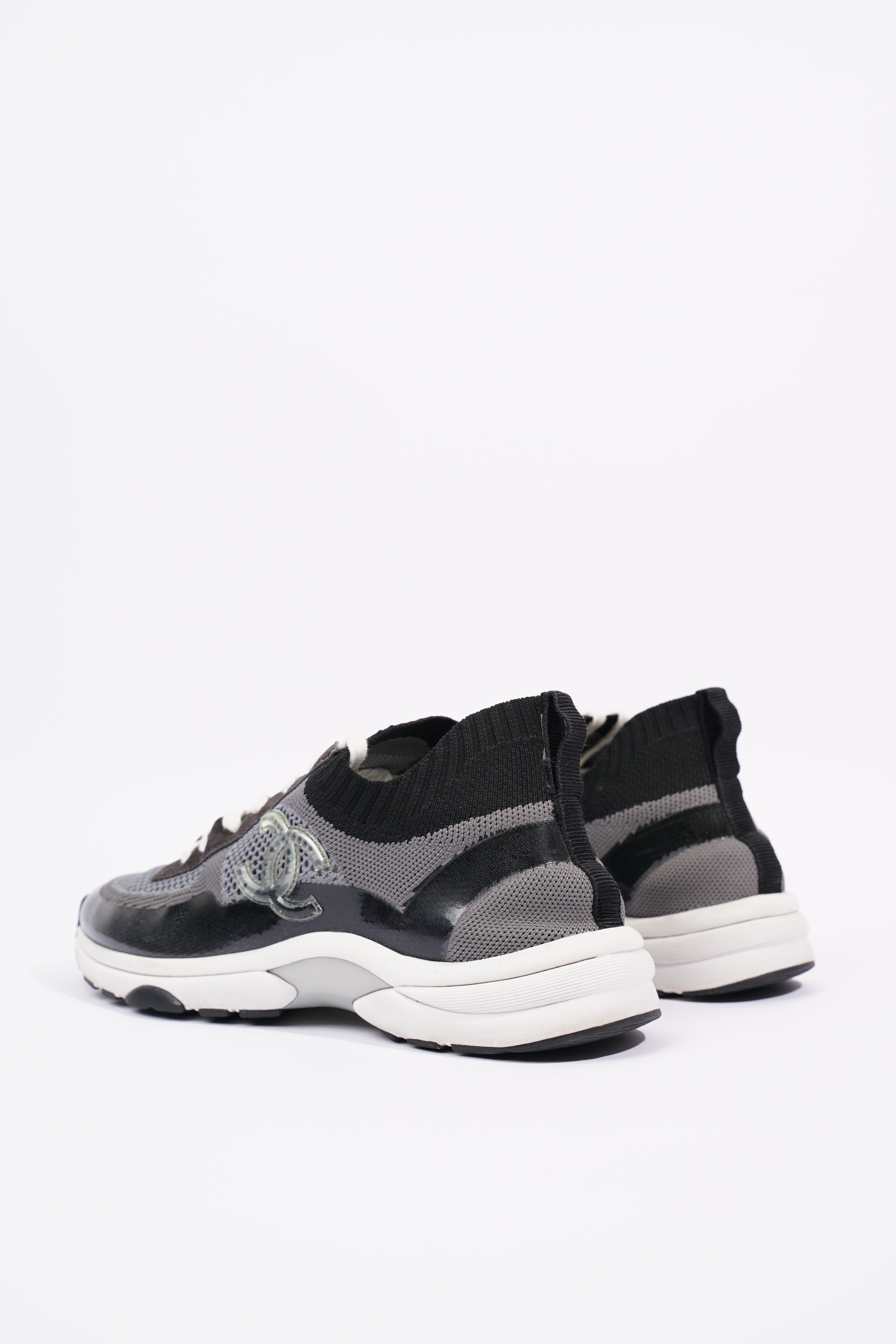 Chanel Womens CC Logo Knit Sneakers Black / Grey EU 40.5 / UK 7.5