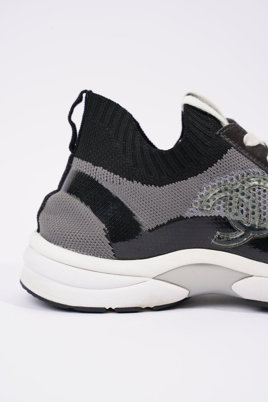 Chanel Womens CC Logo Knit Sneakers Black / Grey EU 40.5 / UK 7.5