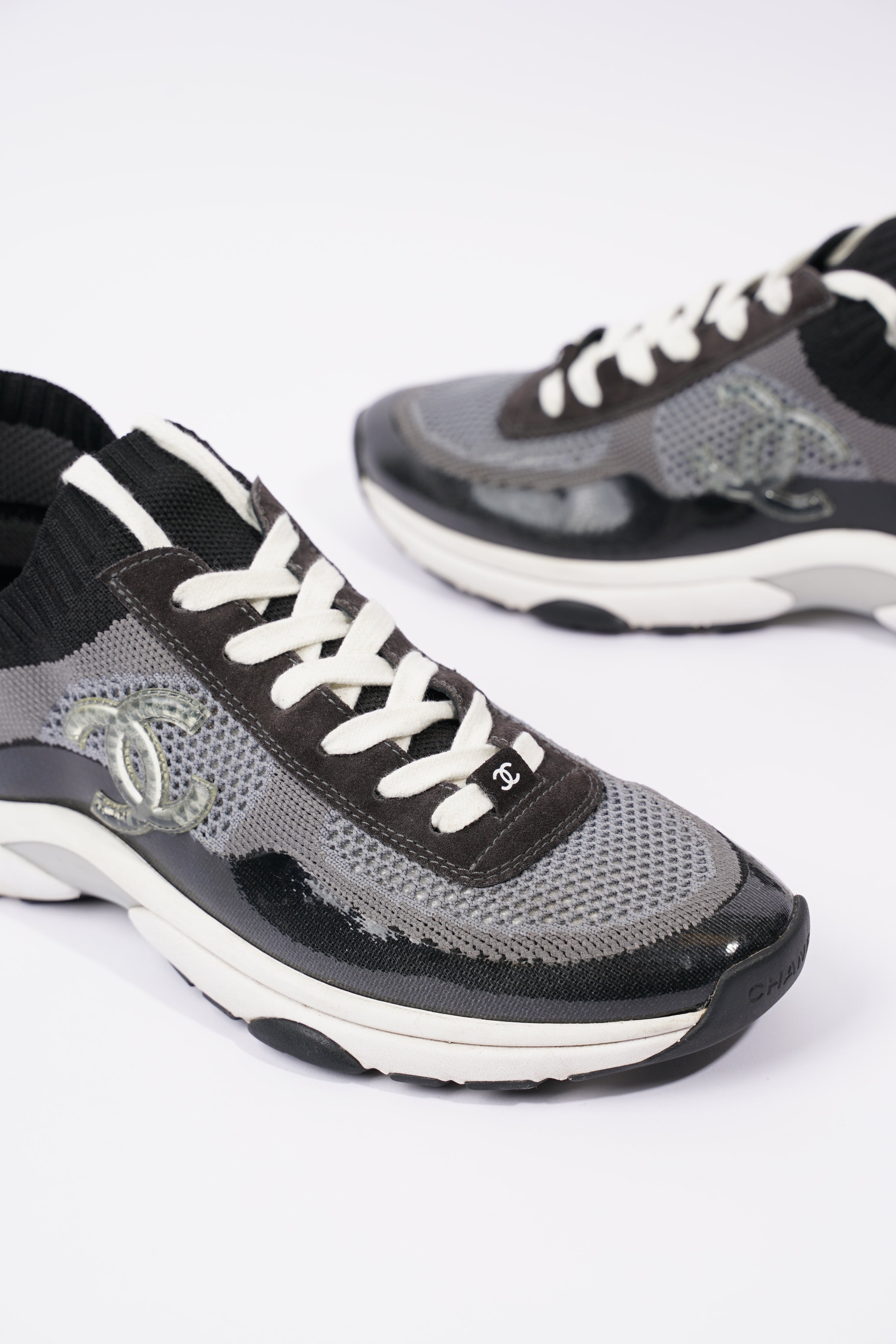 Chanel Womens CC Logo Knit Sneakers Black / Grey EU 40.5 / UK 7.5