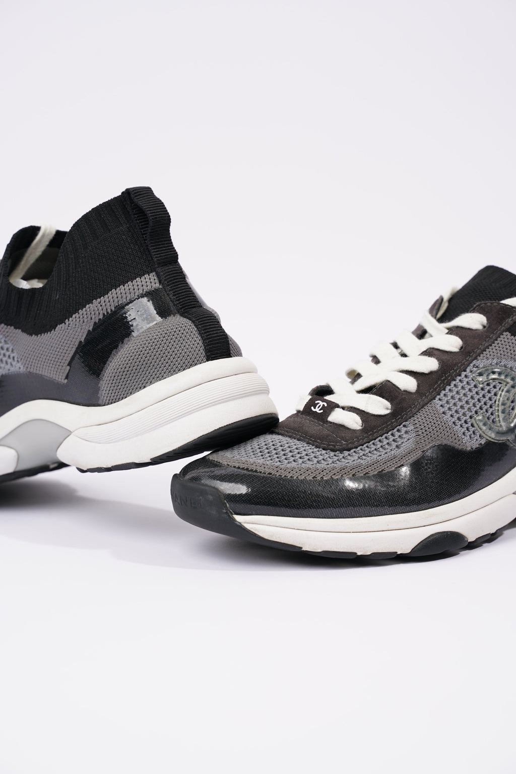 Chanel Womens CC Logo Knit Sneakers Black / Grey EU 40.5 / UK 7.5