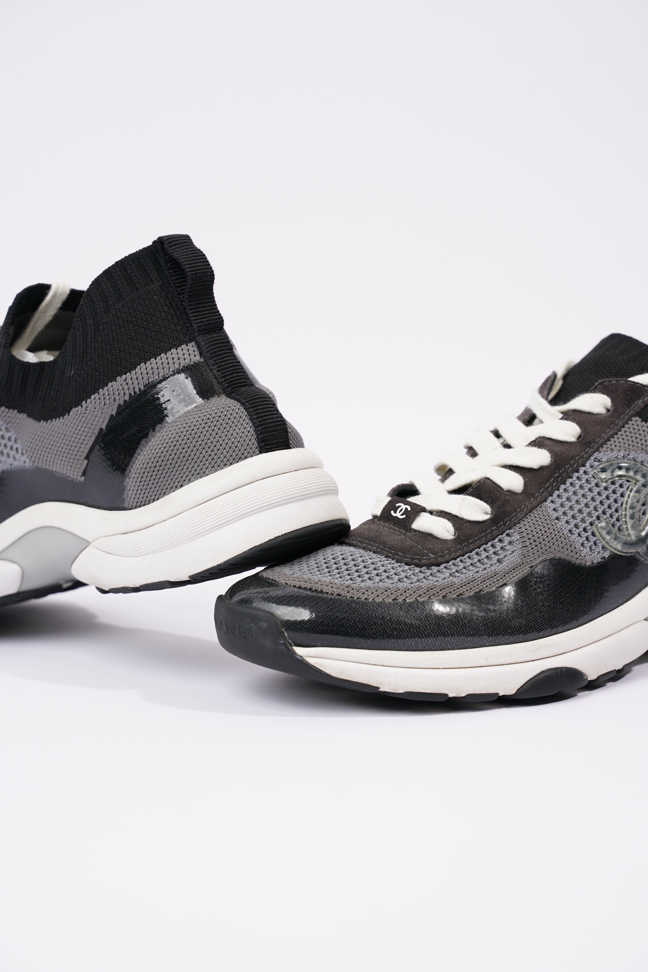 Chanel Womens CC Logo Knit Sneakers Black / Grey EU 40.5 / UK 7.5