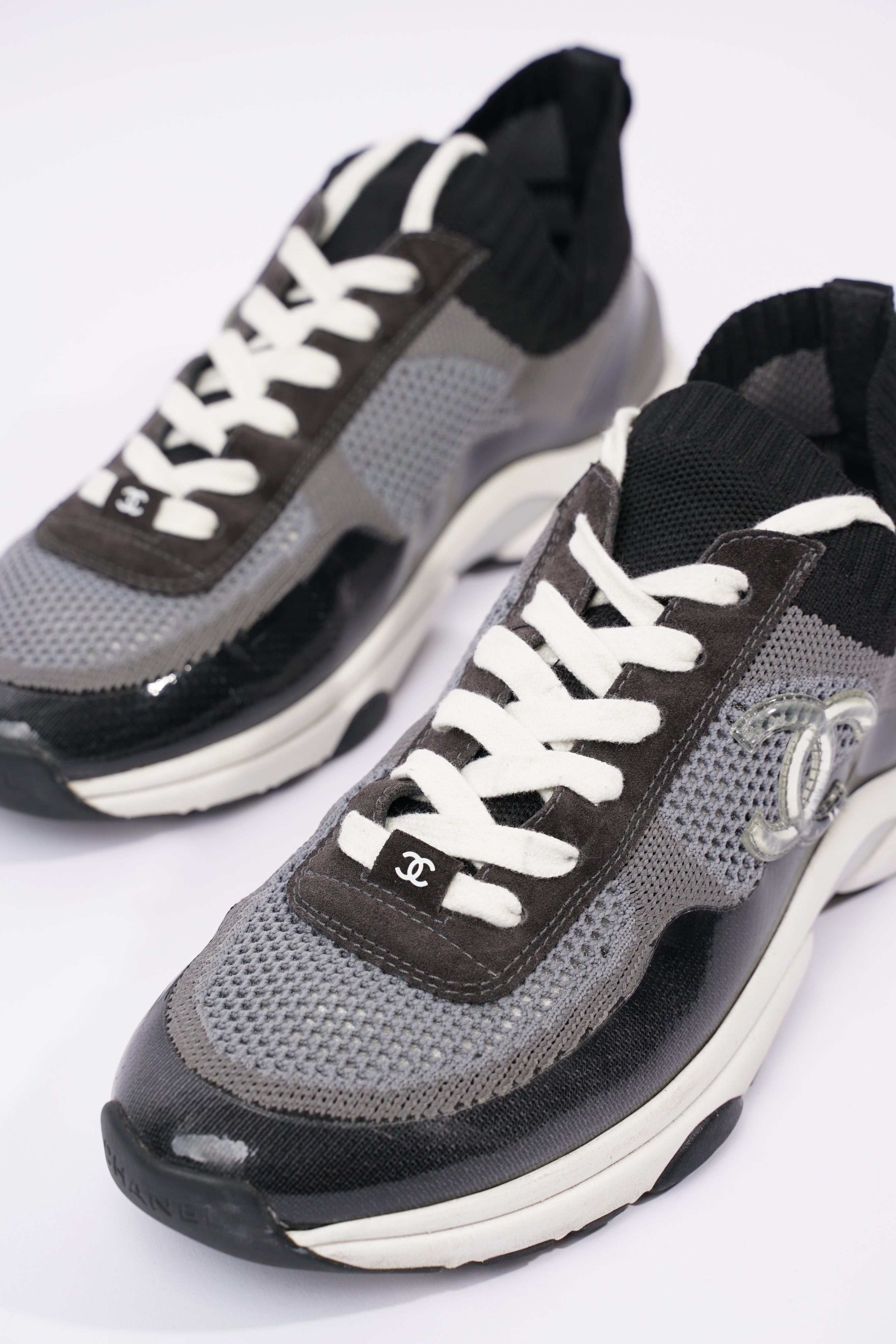 Chanel Womens CC Logo Knit Sneakers Black / Grey EU 40.5 / UK 7.5
