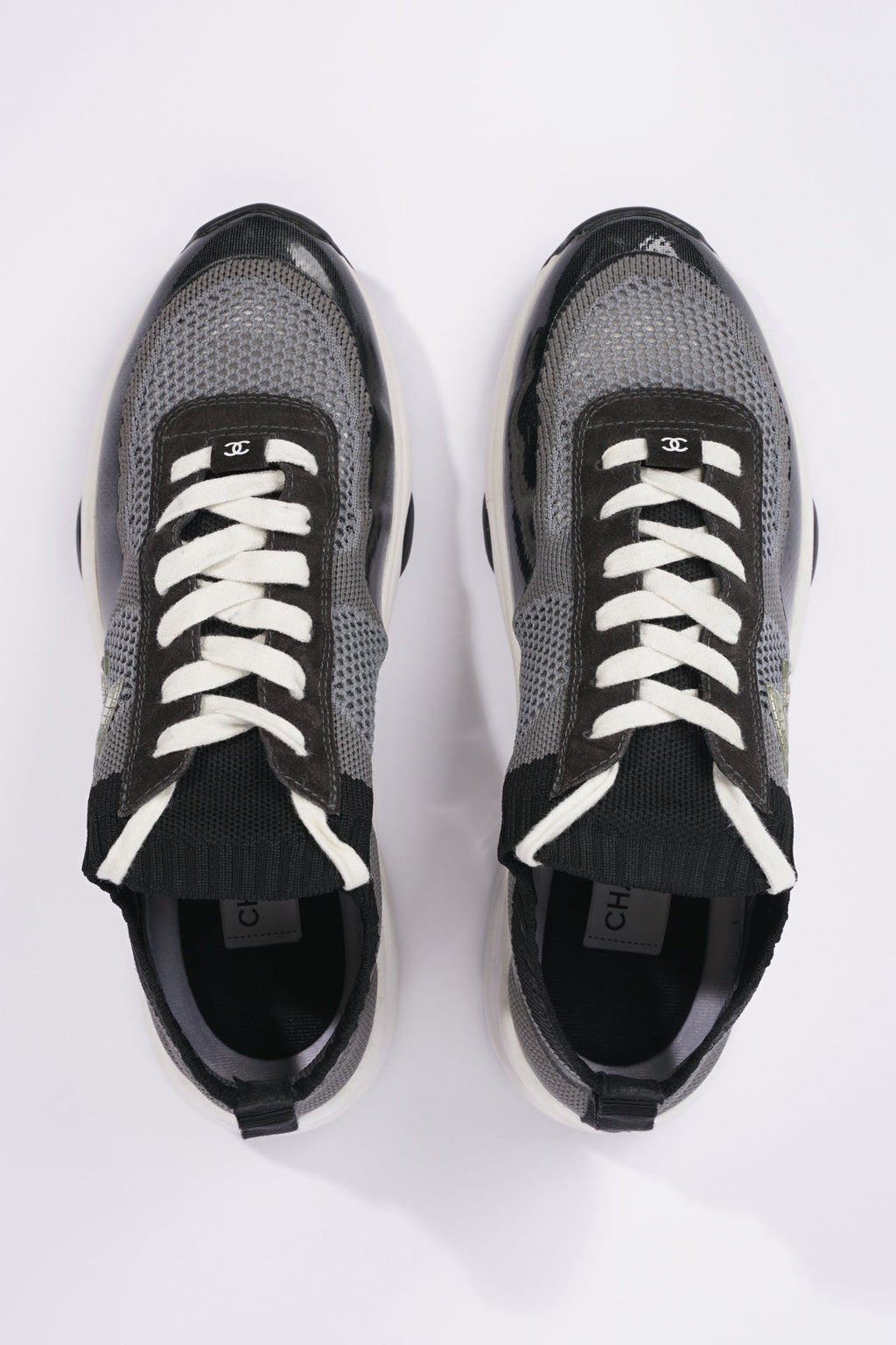 Chanel Womens CC Logo Knit Sneakers Black / Grey EU 40.5 / UK 7.5