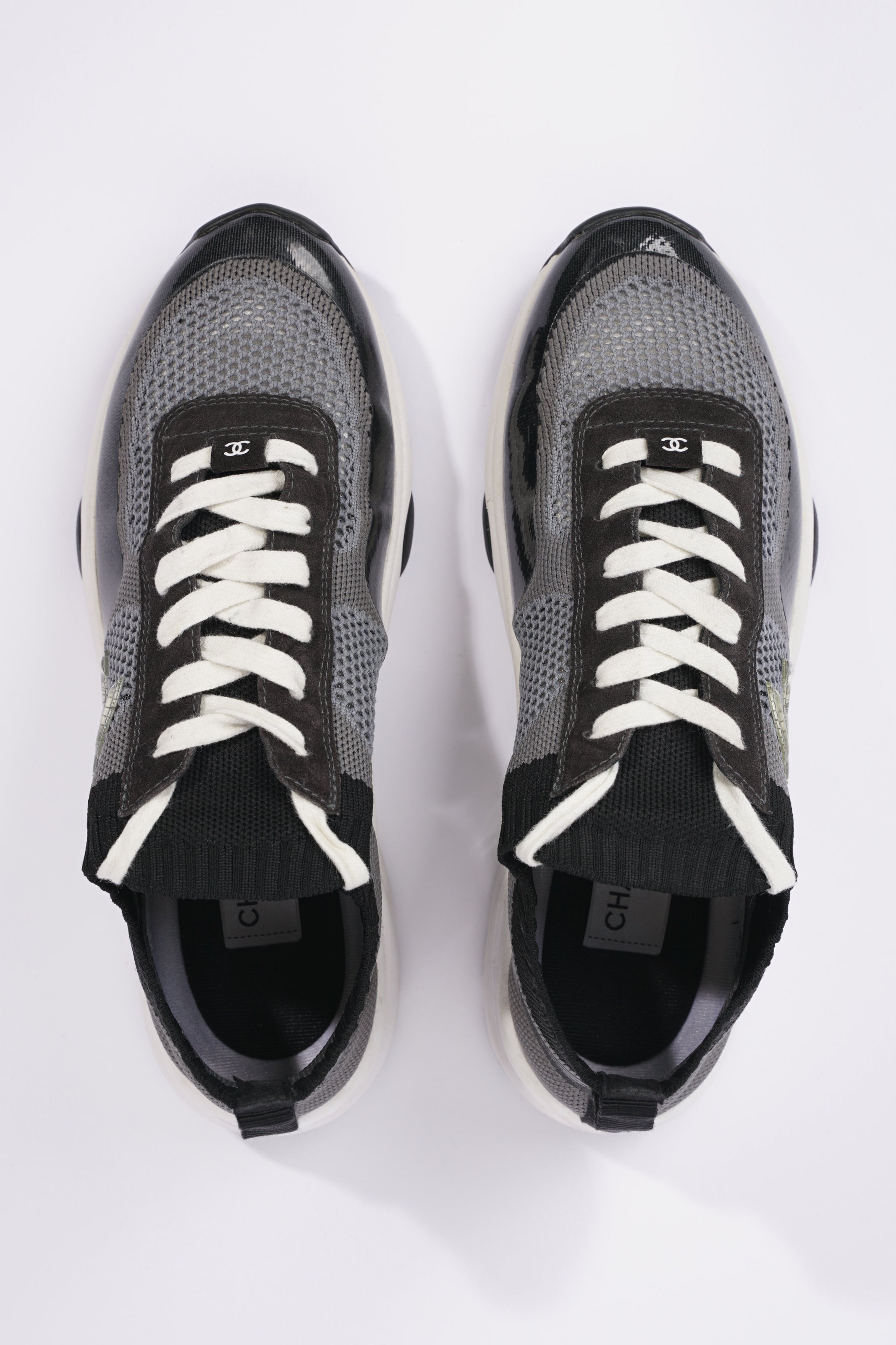 Chanel Womens CC Logo Knit Sneakers Black / Grey EU 40.5 / UK 7.5