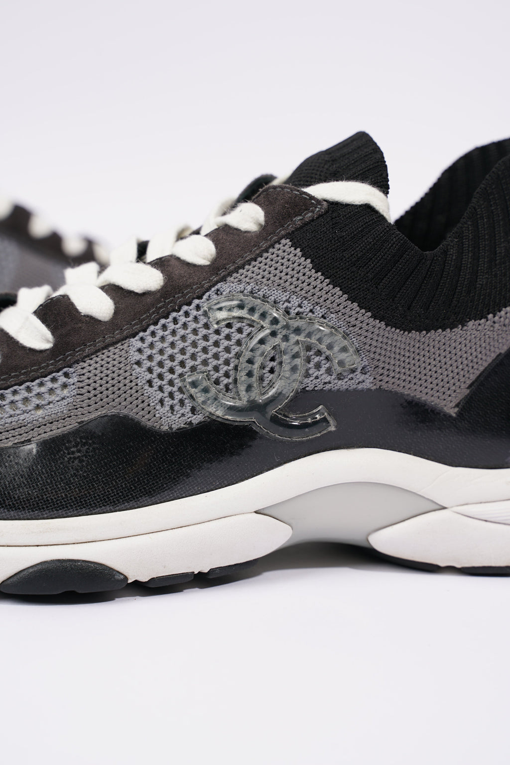 Chanel Womens CC Logo Knit Sneakers Black / Grey EU 40.5 / UK 7.5