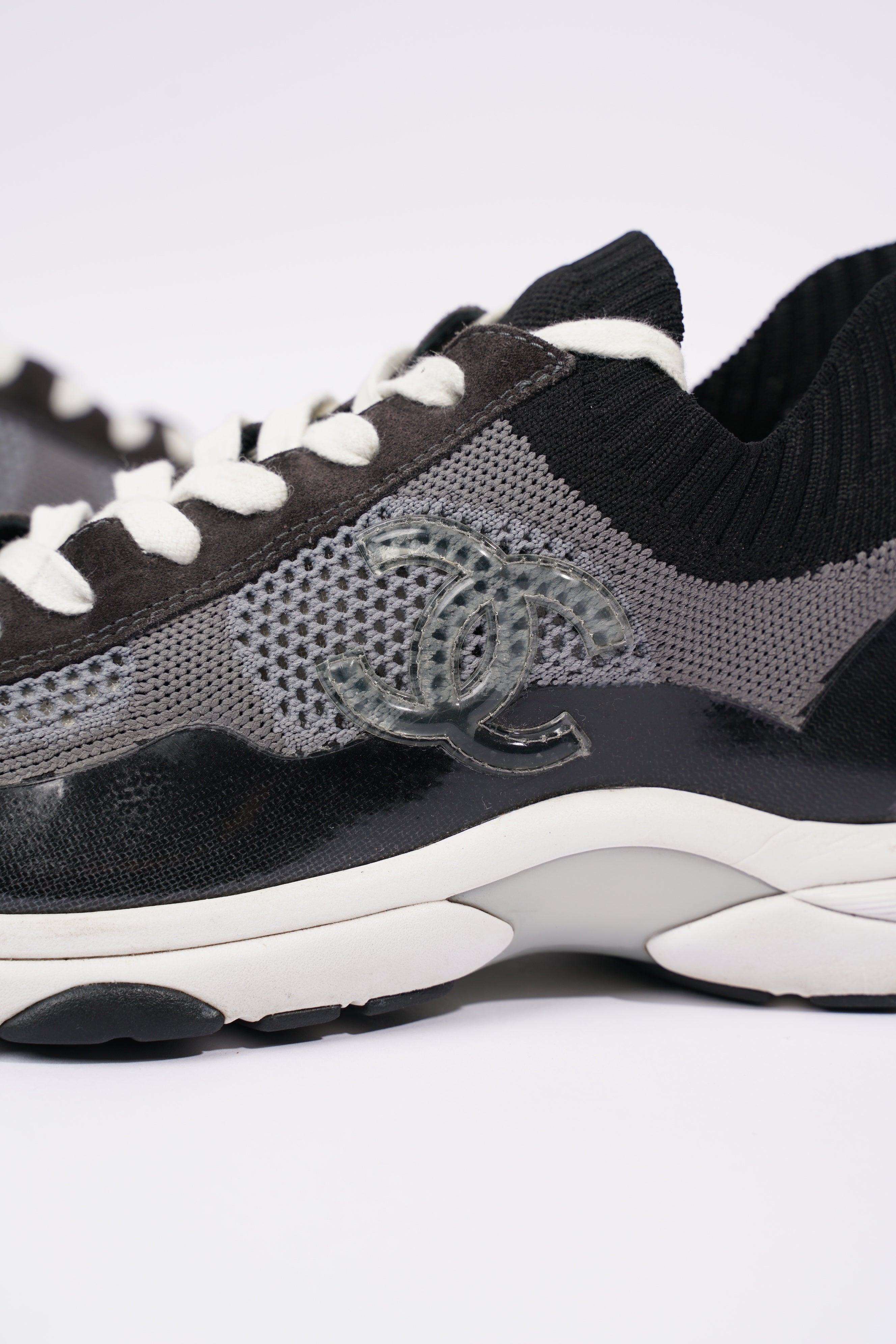 Chanel Womens CC Logo Knit Sneakers Black / Grey EU 40.5 / UK 7.5