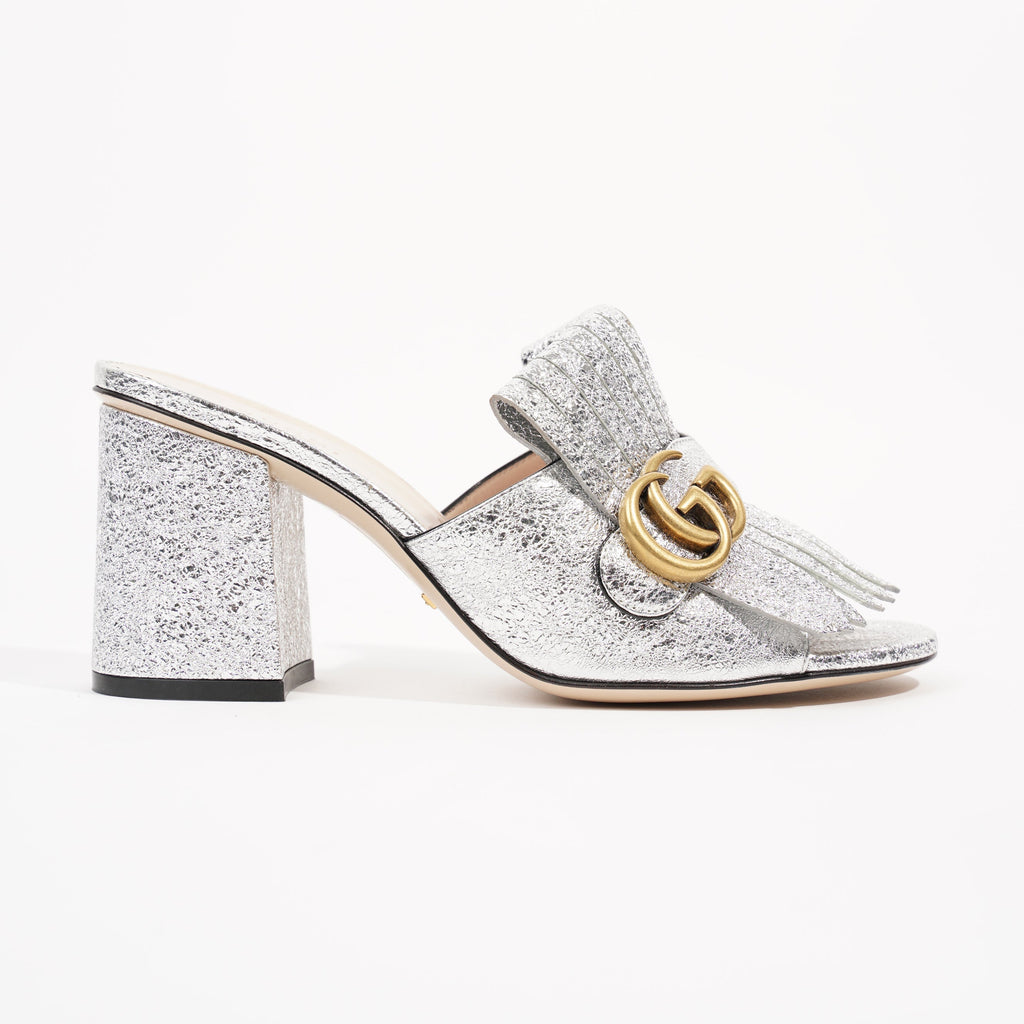 Gucci Womens Marmont Fringe Sandal Silver EU 38 / UK 5
