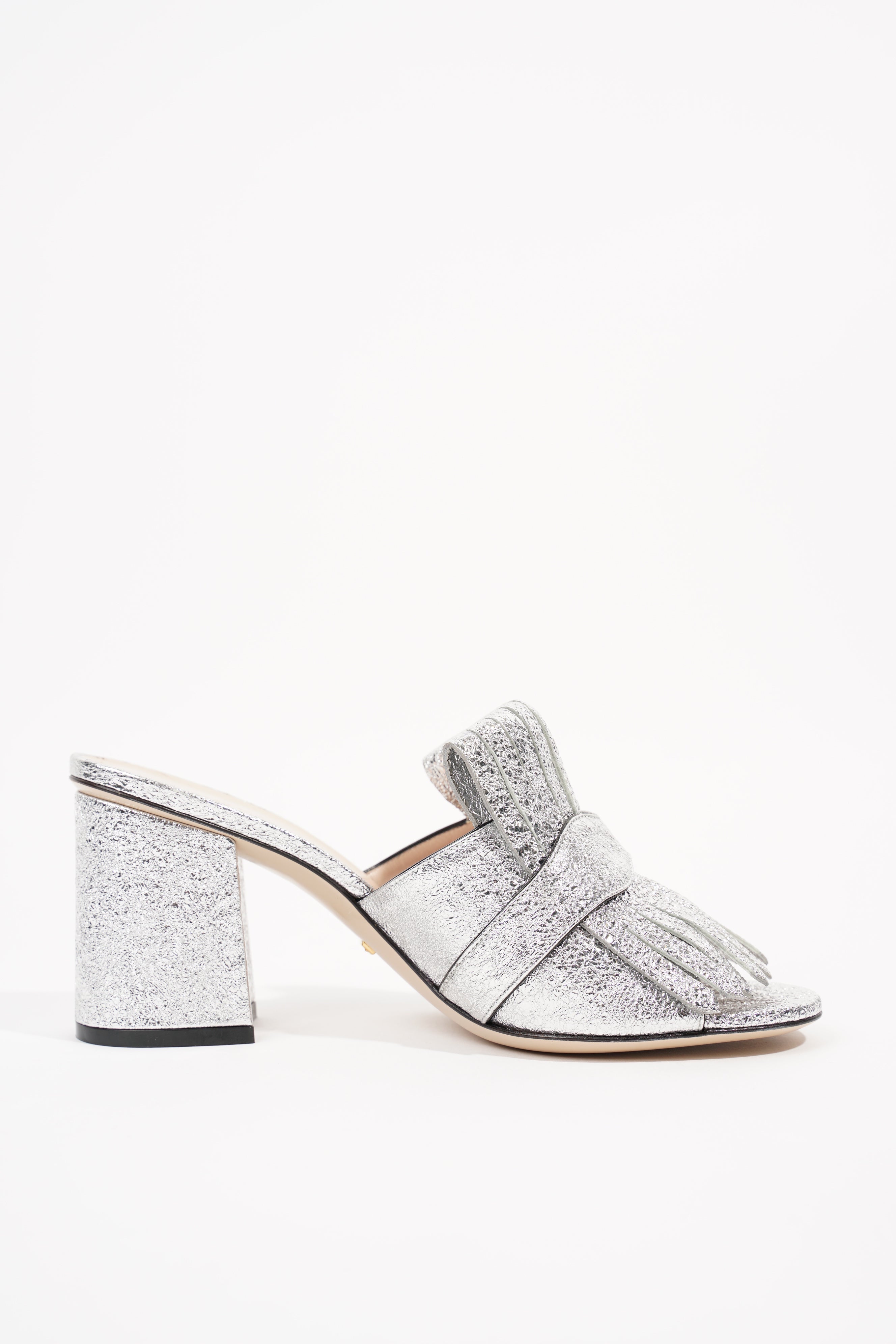 Gucci Womens Marmont Fringe Sandal Silver EU 38 / UK 5