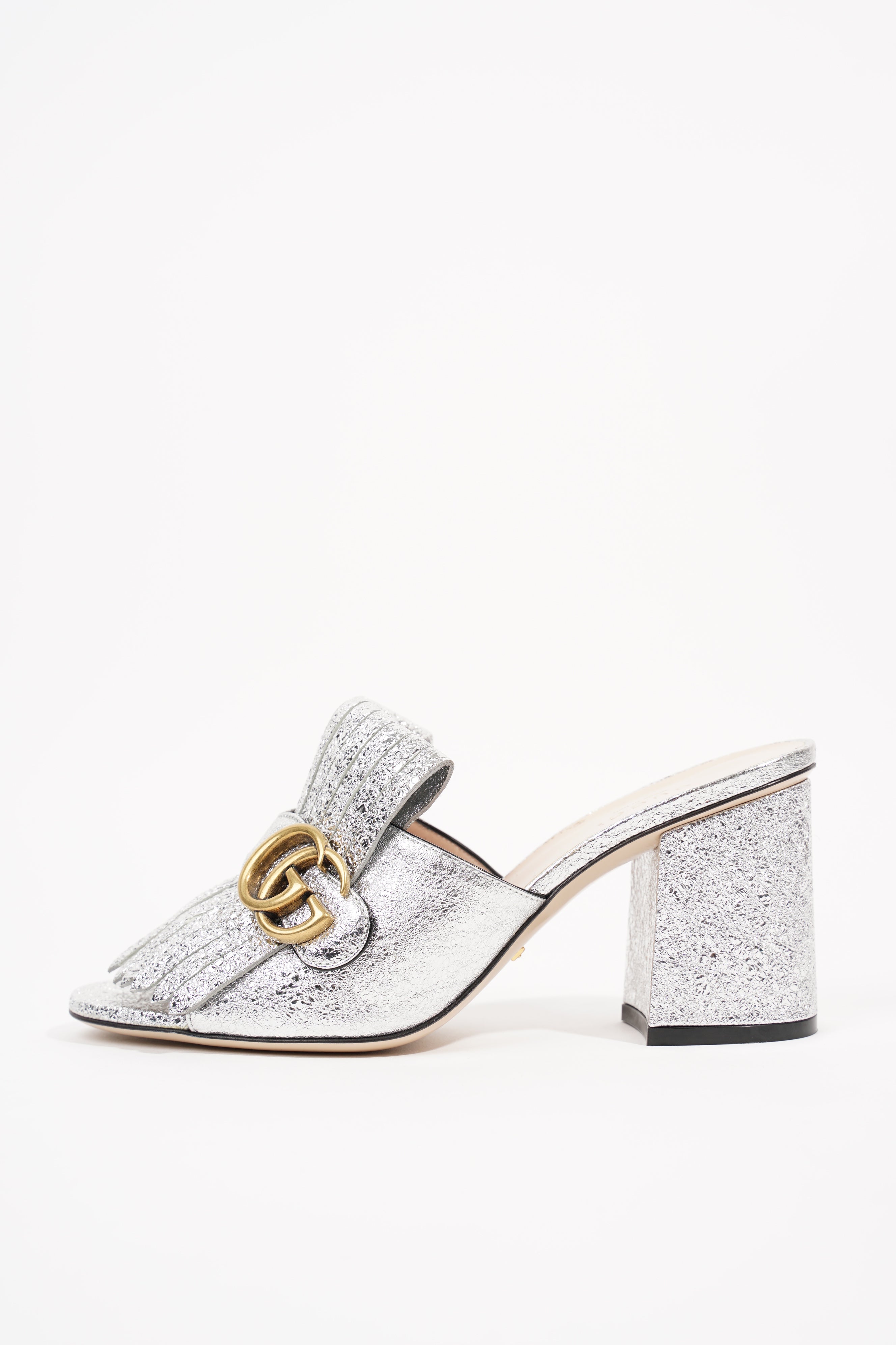 Gucci Womens Marmont Fringe Sandal Silver EU 38 / UK 5