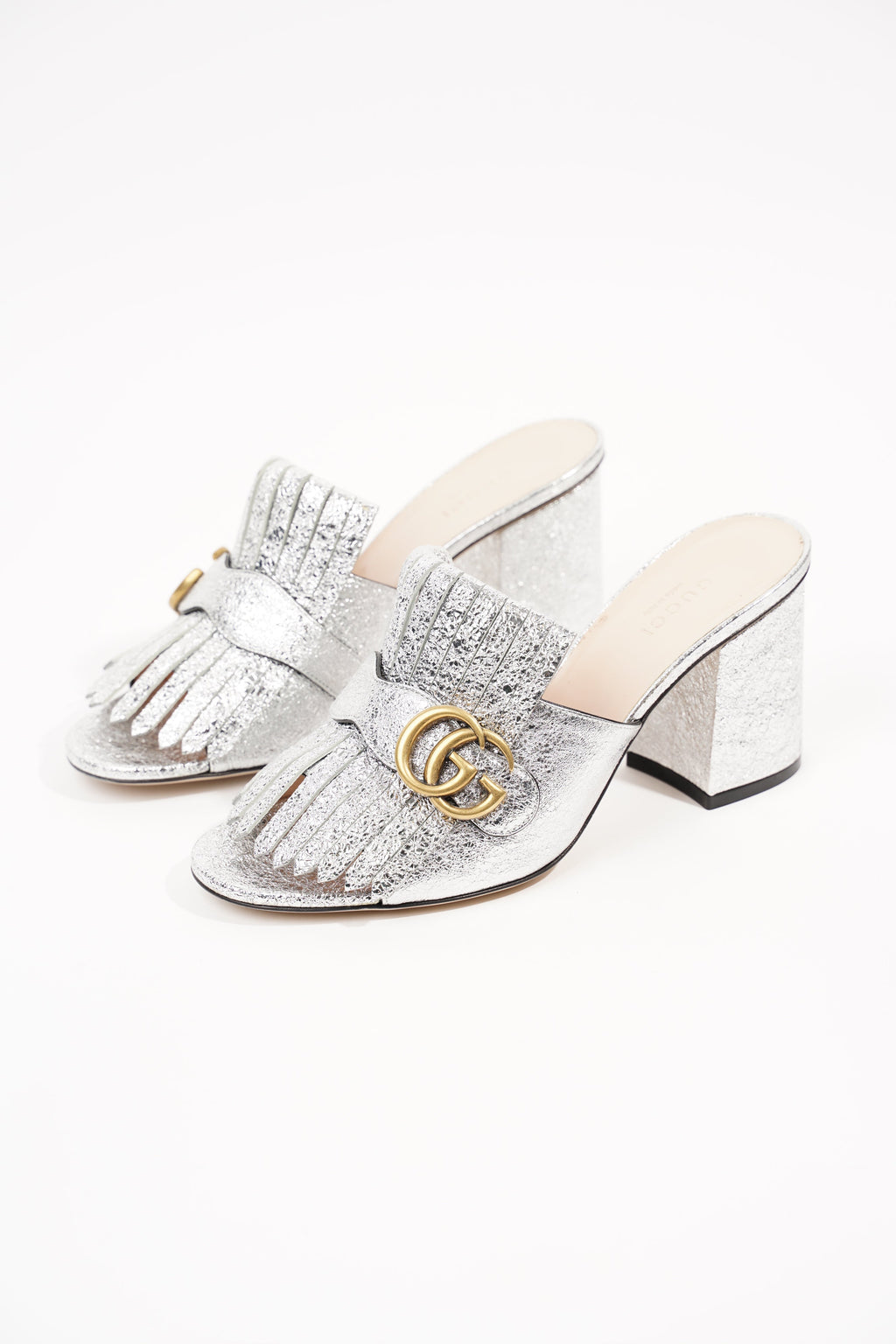 Gucci Womens Marmont Fringe Sandal Silver EU 38 / UK 5