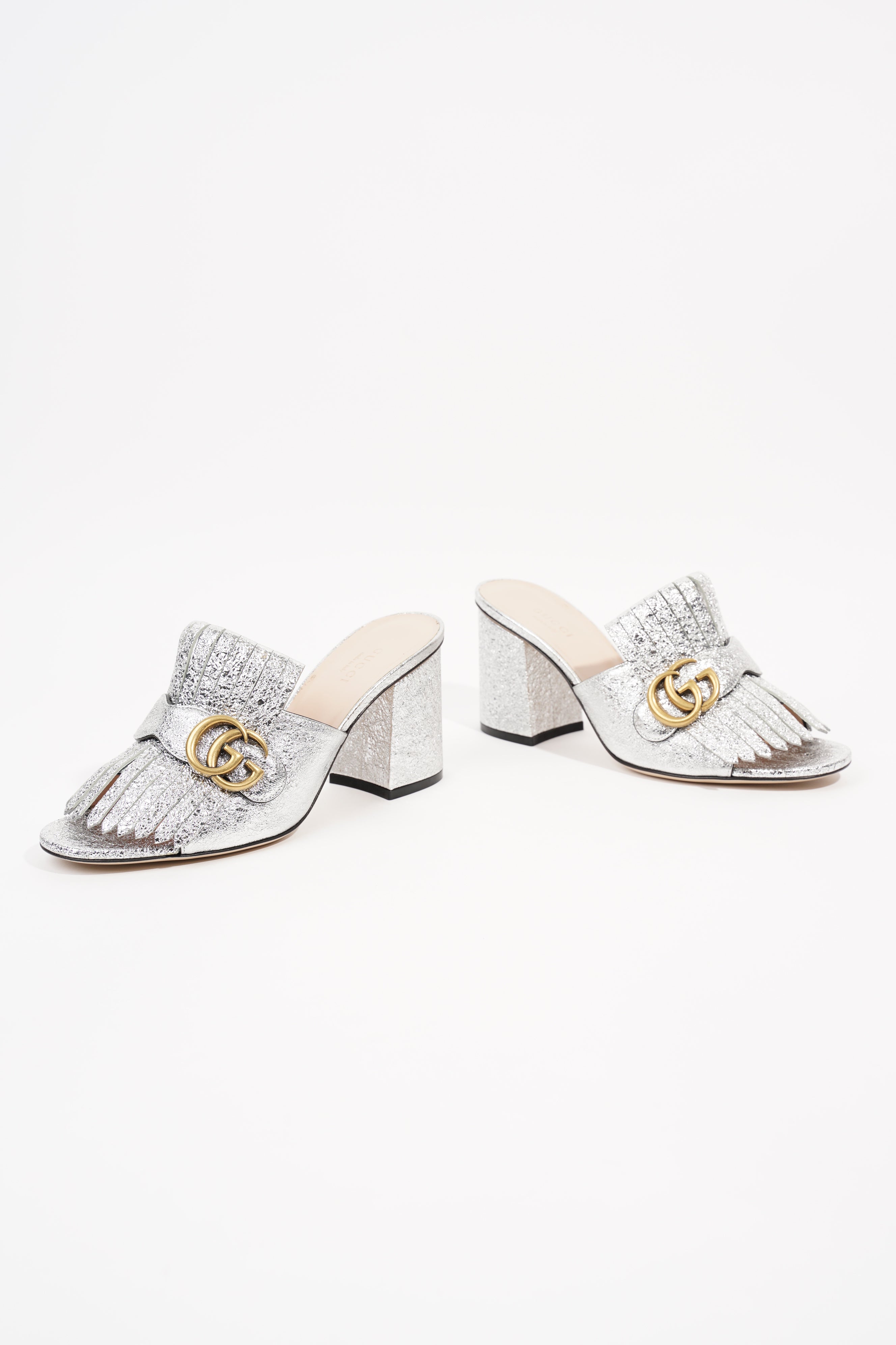 Gucci Womens Marmont Fringe Sandal Silver EU 38 / UK 5