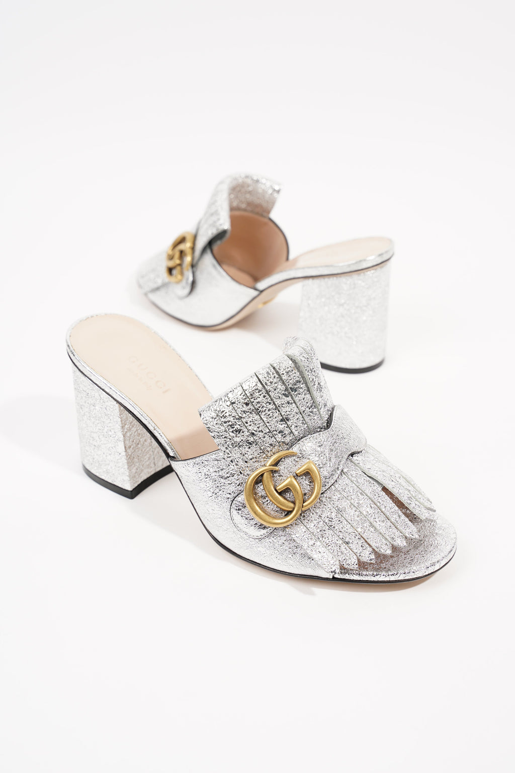 Gucci Womens Marmont Fringe Sandal Silver EU 38 / UK 5