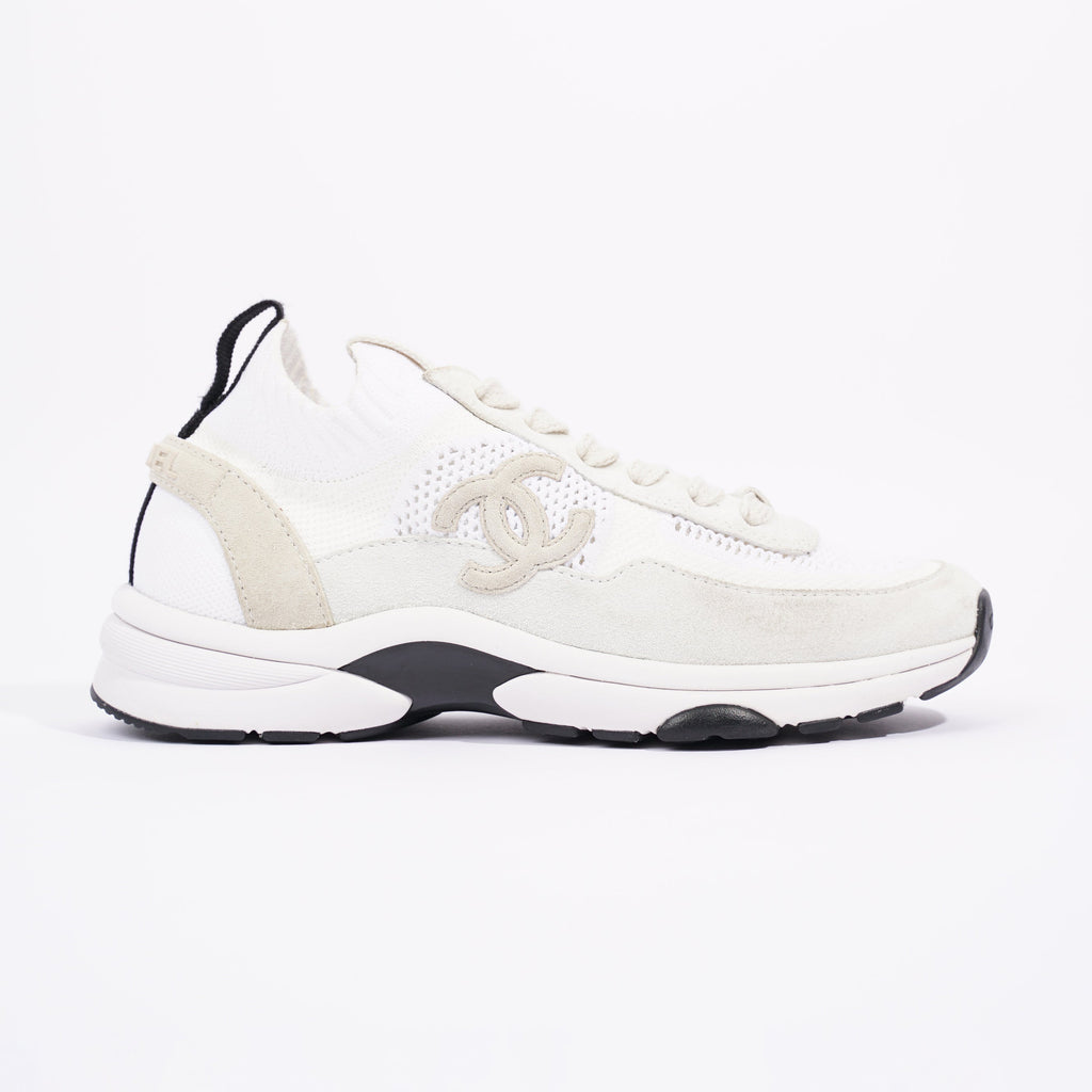 Chanel Womens CC Logo Knit Sneakers White EU 36.5 / UK 3.5
