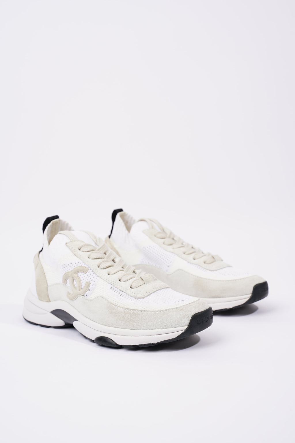 Chanel Womens CC Logo Knit Sneakers White EU 36.5 / UK 3.5