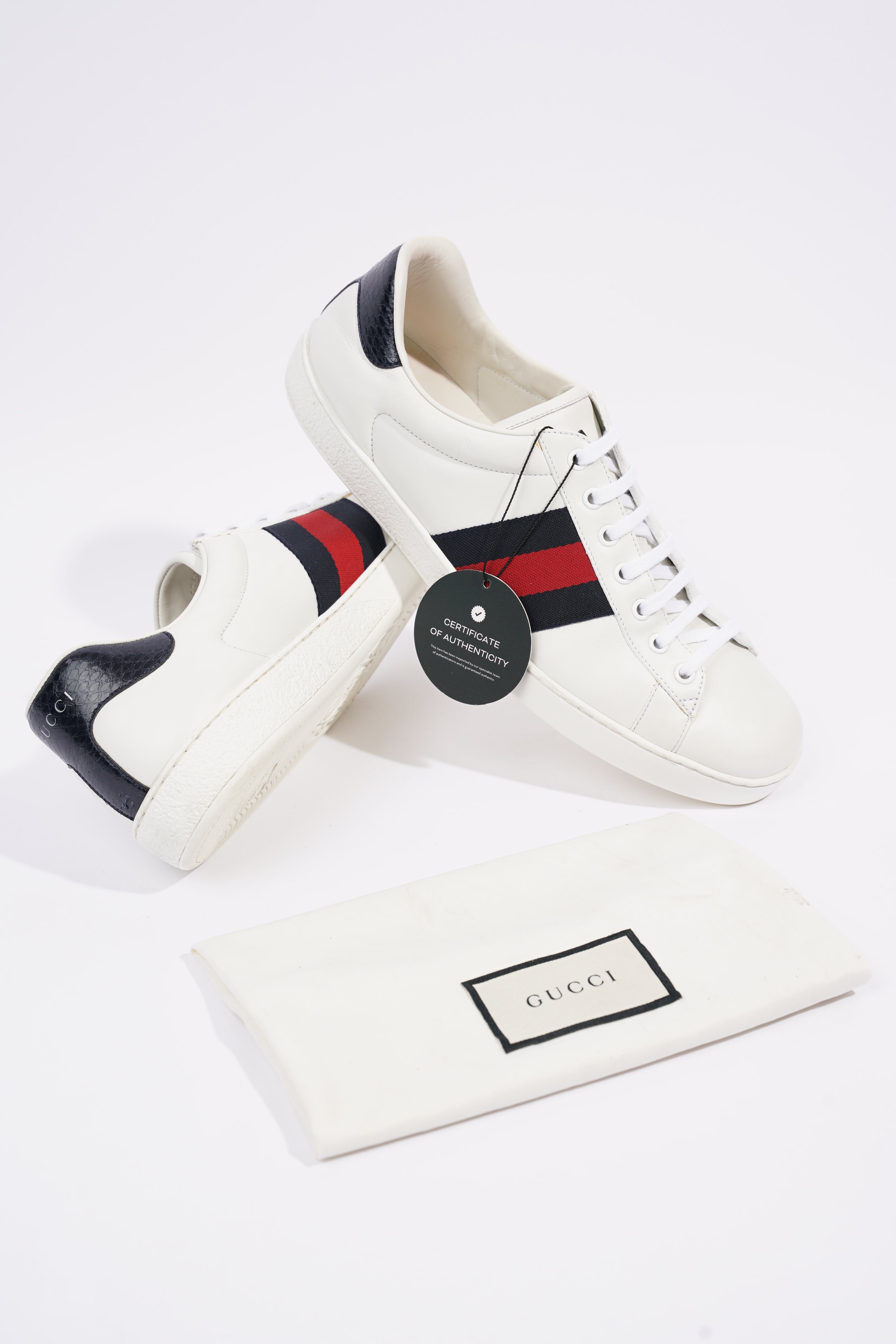 Gucci Mens Ace White / Navy / Red EU 44.5 / UK 10.5