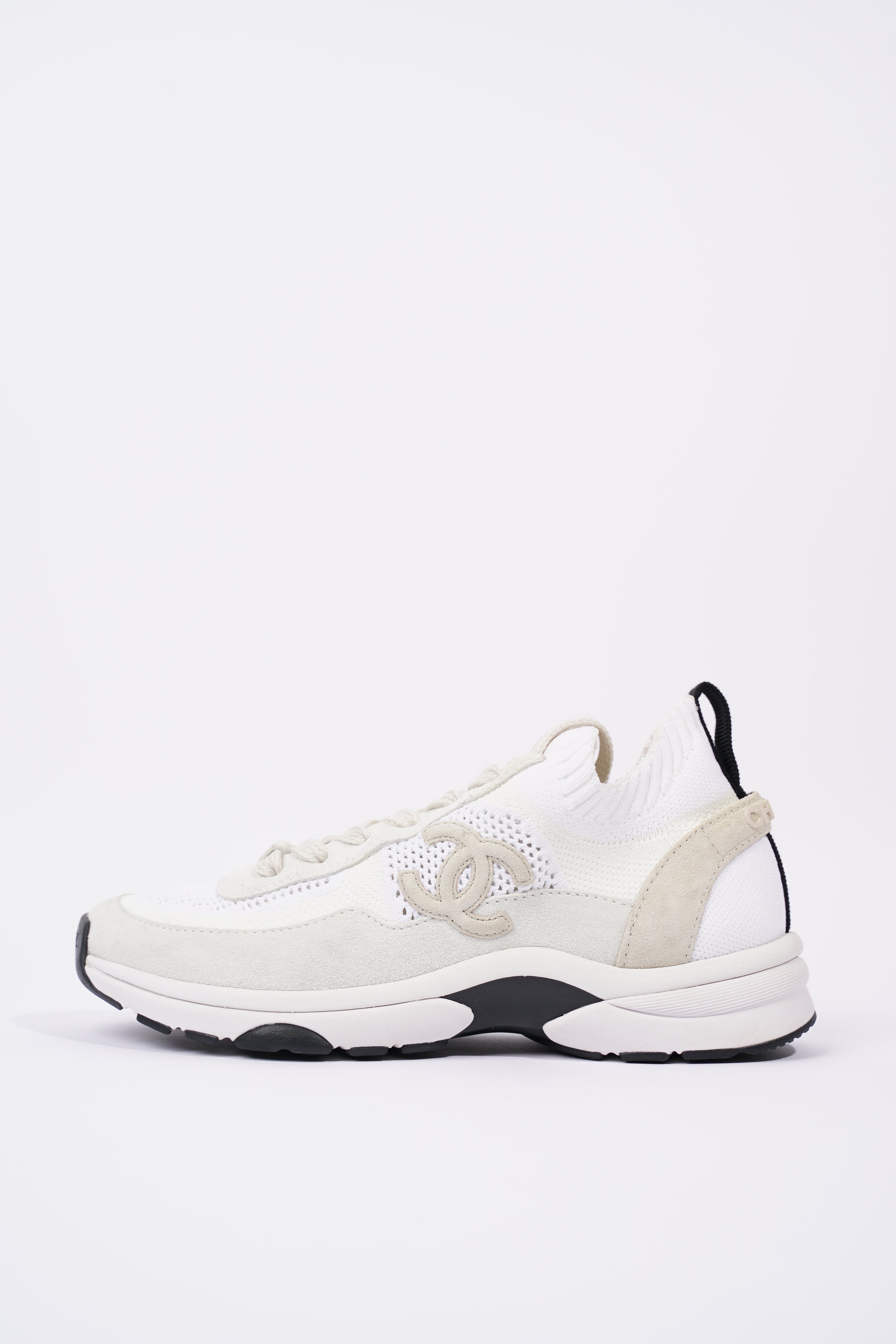 Chanel Womens CC Logo Knit Sneakers White EU 36.5 / UK 3.5
