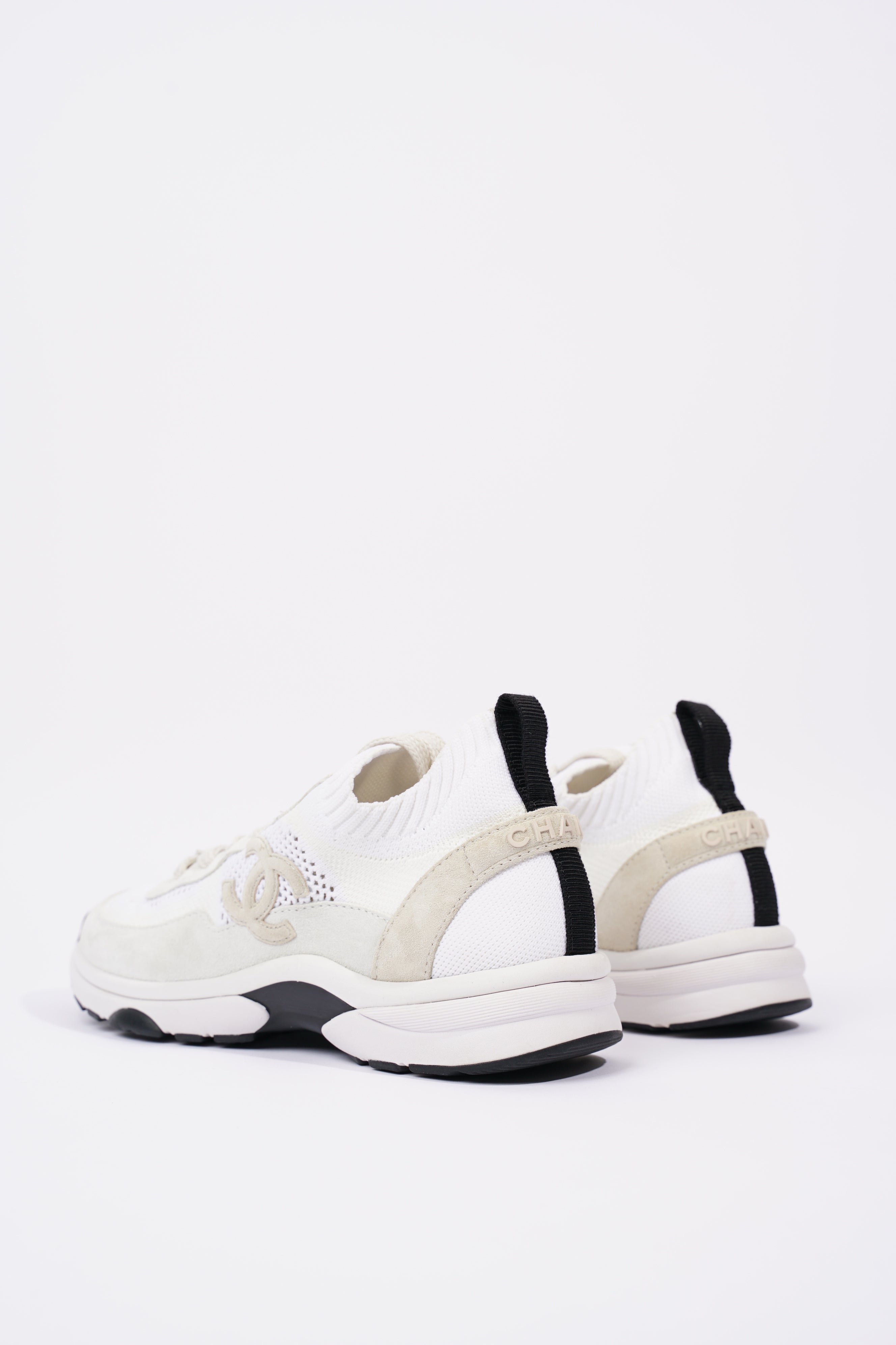 Chanel Womens CC Logo Knit Sneakers White EU 36.5 / UK 3.5