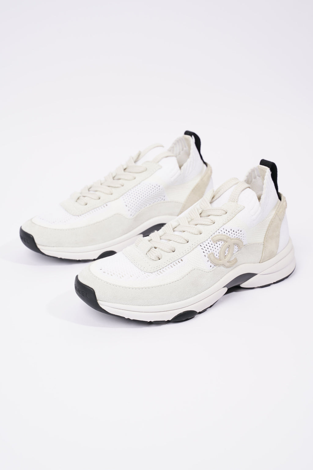Chanel Womens CC Logo Knit Sneakers White EU 36.5 / UK 3.5