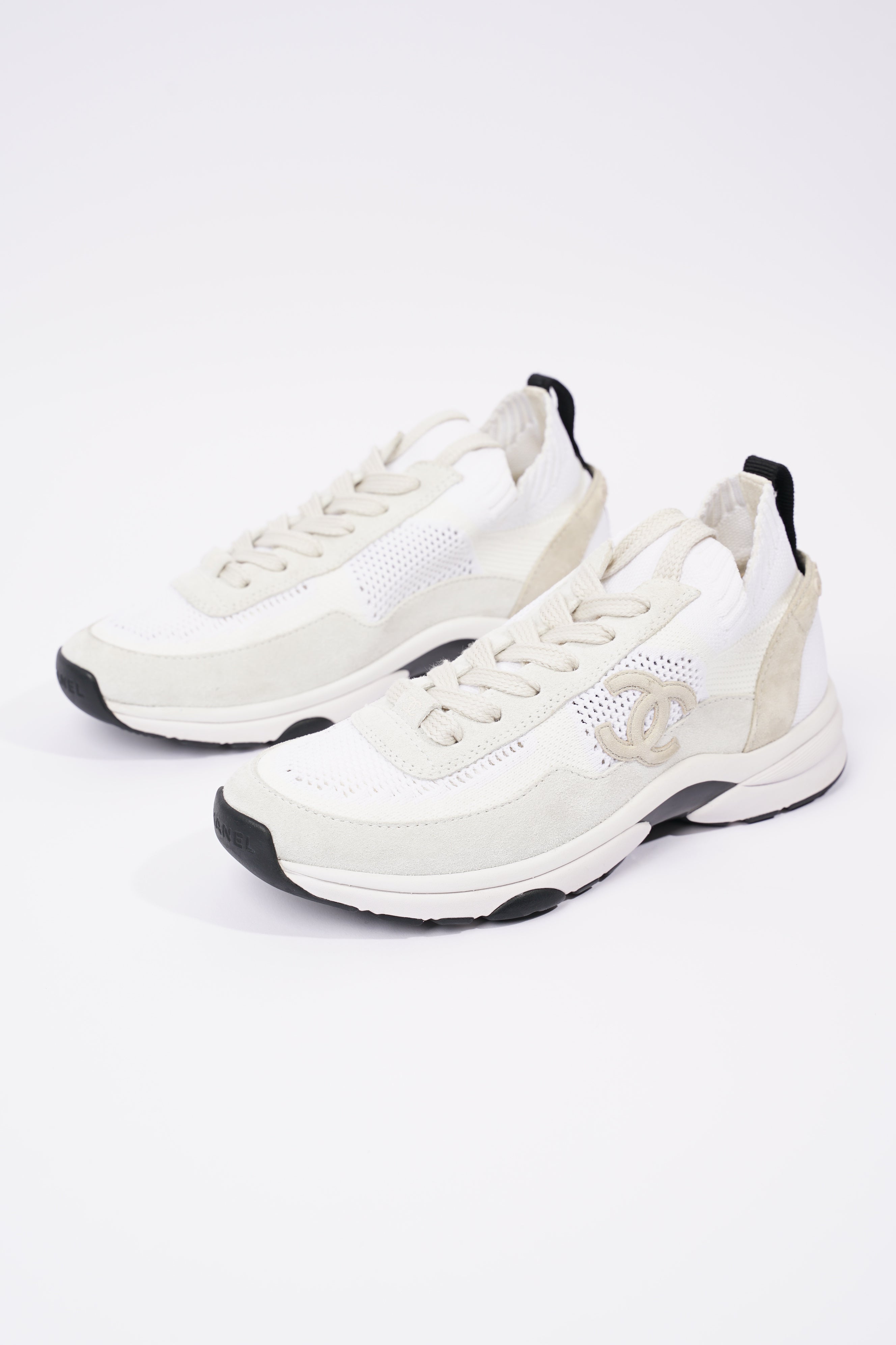 Chanel Womens CC Logo Knit Sneakers White EU 36.5 / UK 3.5