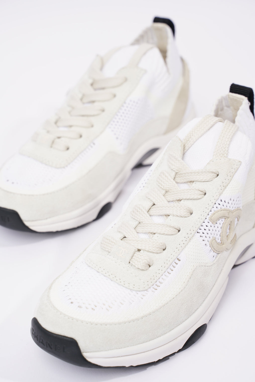 Chanel Womens CC Logo Knit Sneakers White EU 36.5 / UK 3.5